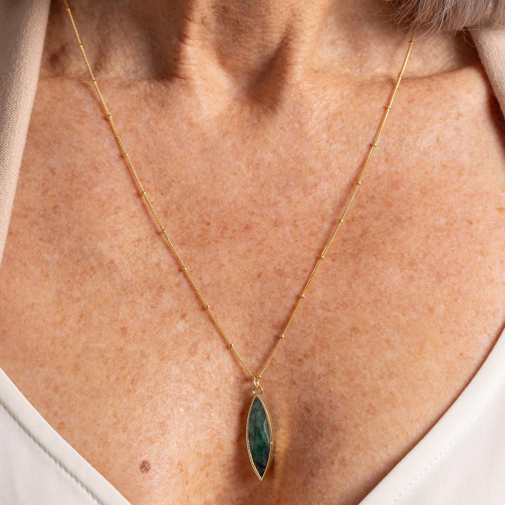 Gold Filled Long Marquise Emerald Pendant Necklace Necklaces Soul & Little Rose