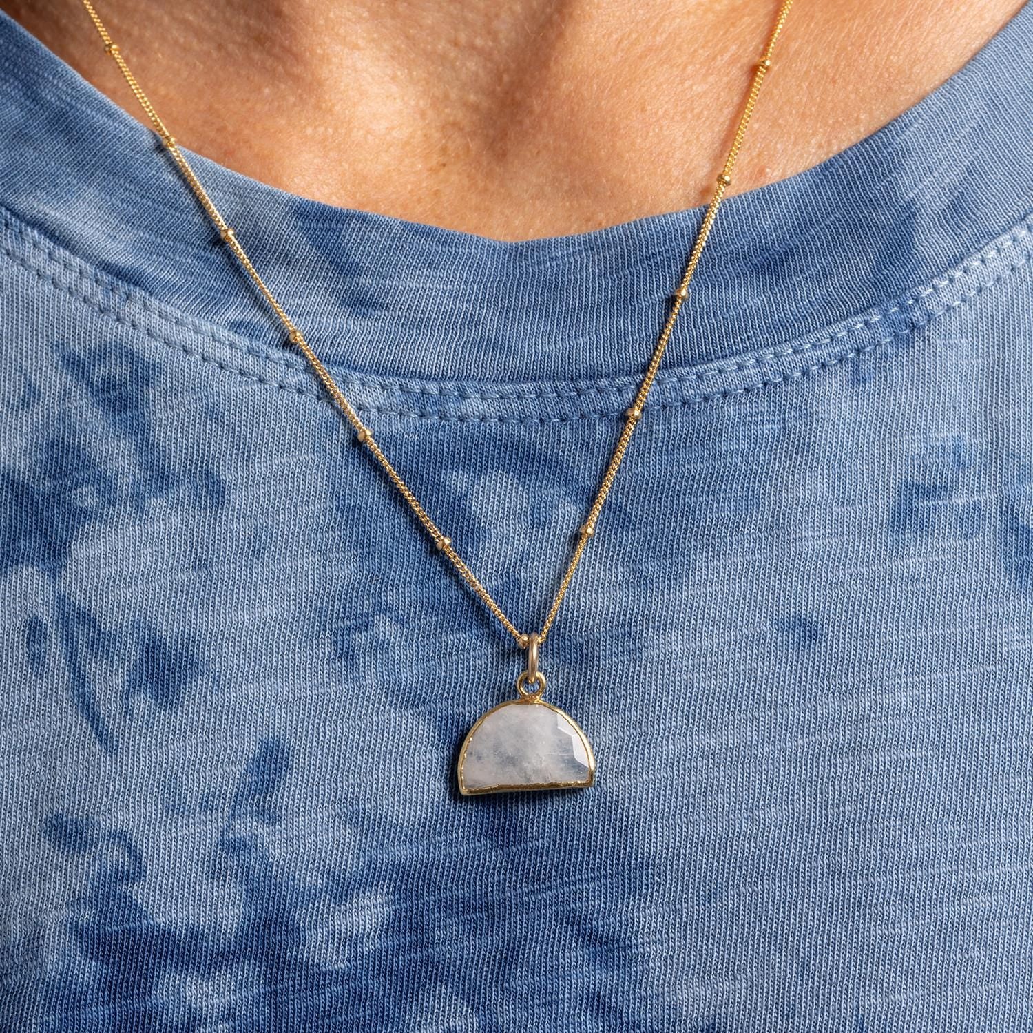 Gold Minimalist Half-Circle Moonstone Pendant 14k Gold Filled Necklaces Soul & Little Rose