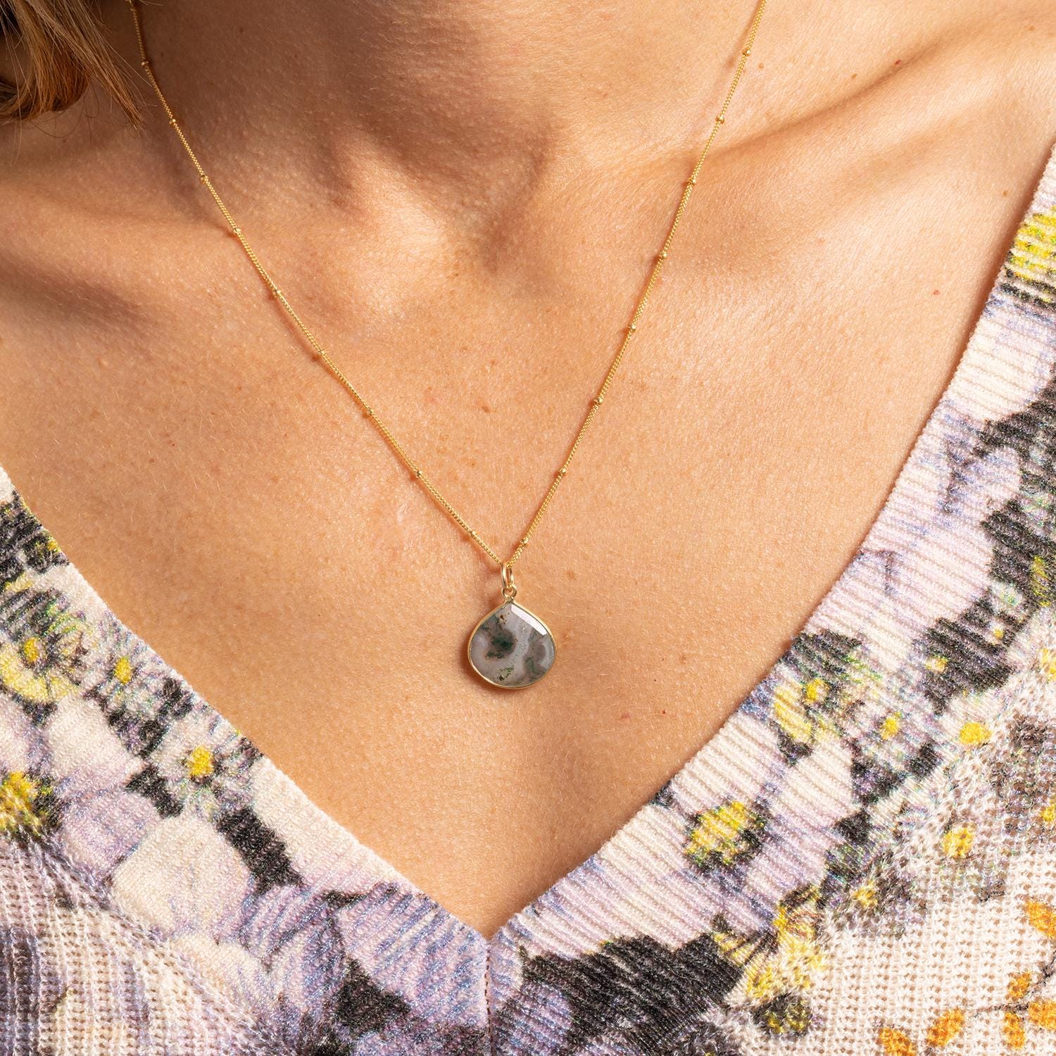 Moss Agate 14k Gold Filled Drop Pendant Necklace Necklaces Soul & Little Rose