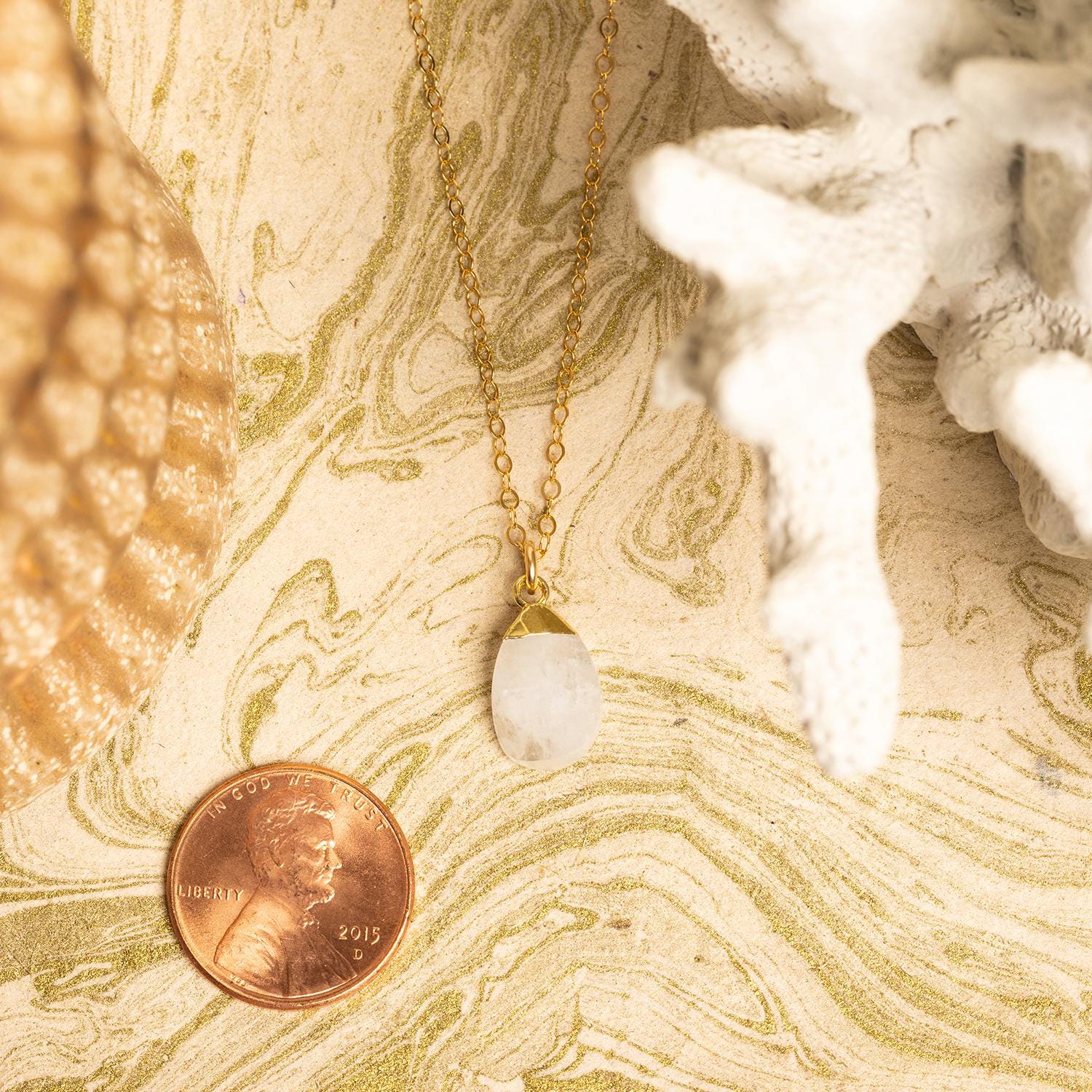 Moonstone Gold Oval Pebble Style Drop Pendant Necklace Necklaces Soul & Little Rose