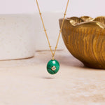 Gold Filled Malachite and White Topaz Oval Pendant Necklace Necklaces Soul & Little Rose
