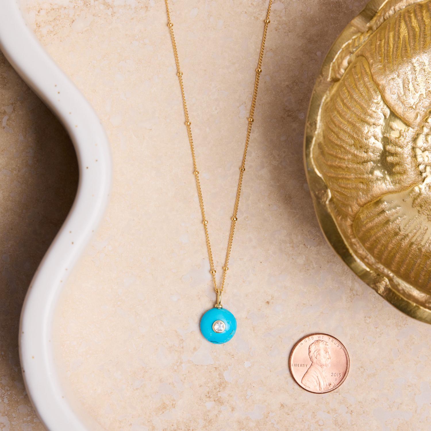 Gold Filled Turquoise and White Topaz Dome Shaped Pendant Necklace Necklaces Soul & Little Rose