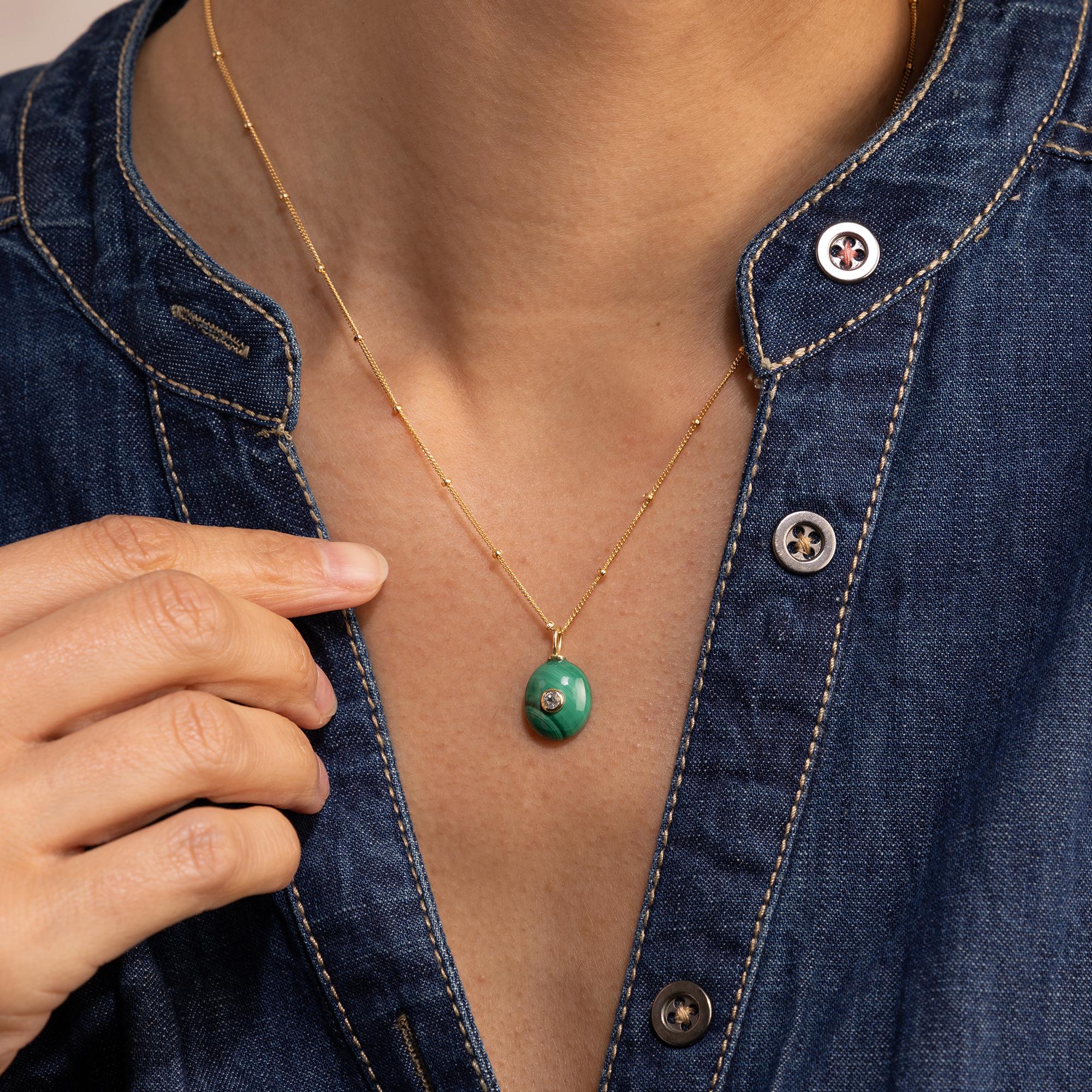 Gold Filled Malachite and White Topaz Oval Pendant Necklace Necklaces Soul & Little Rose