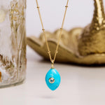 Gold Filled Large Marquise Shape Blue Turquoise Pendant Necklace Necklaces Soul & Little Rose