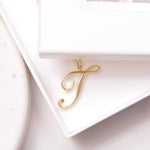T Cursive Initial Gold Pendant Necklace Necklaces Soul & Little Rose