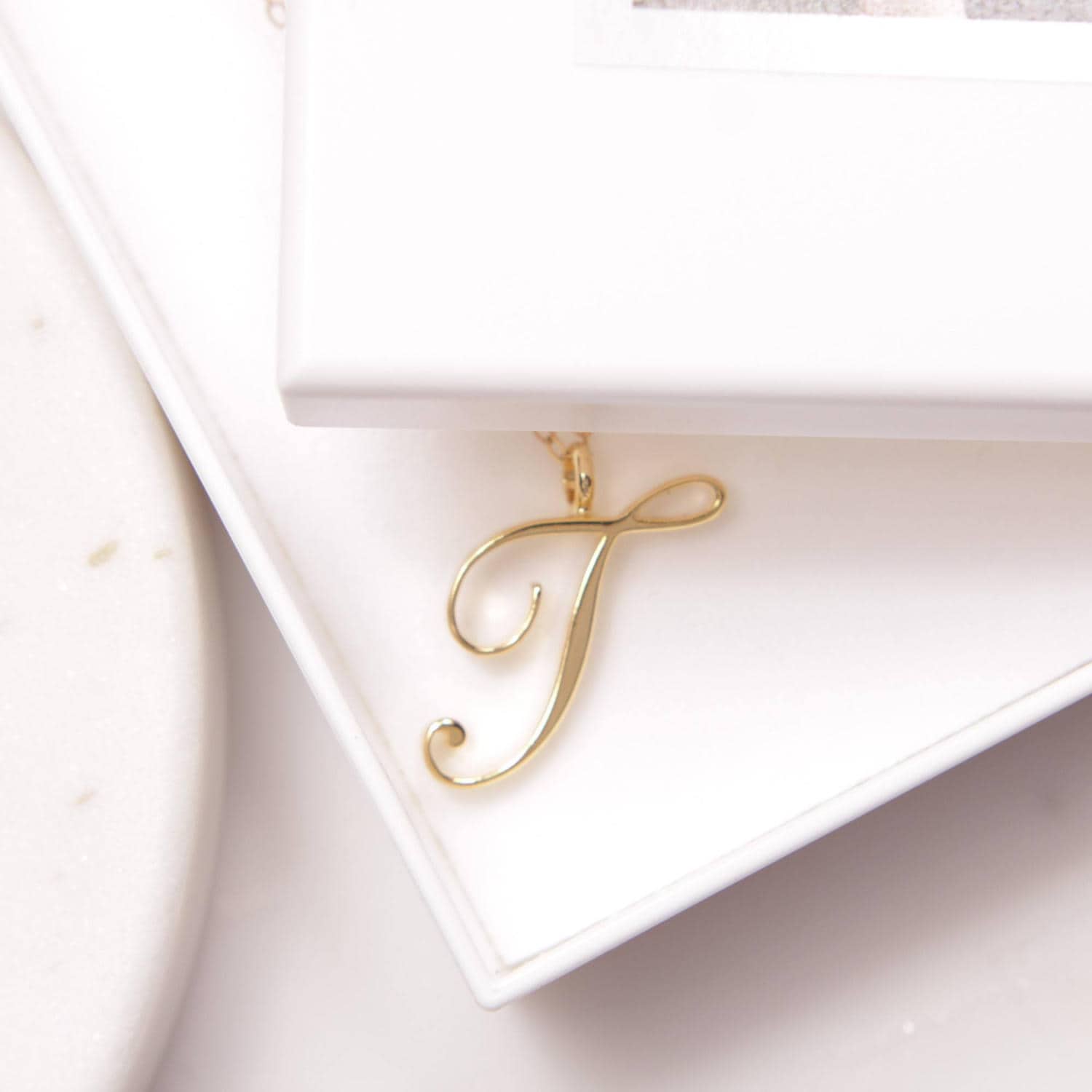 T Cursive Initial Gold Pendant Necklace Necklaces Soul & Little Rose