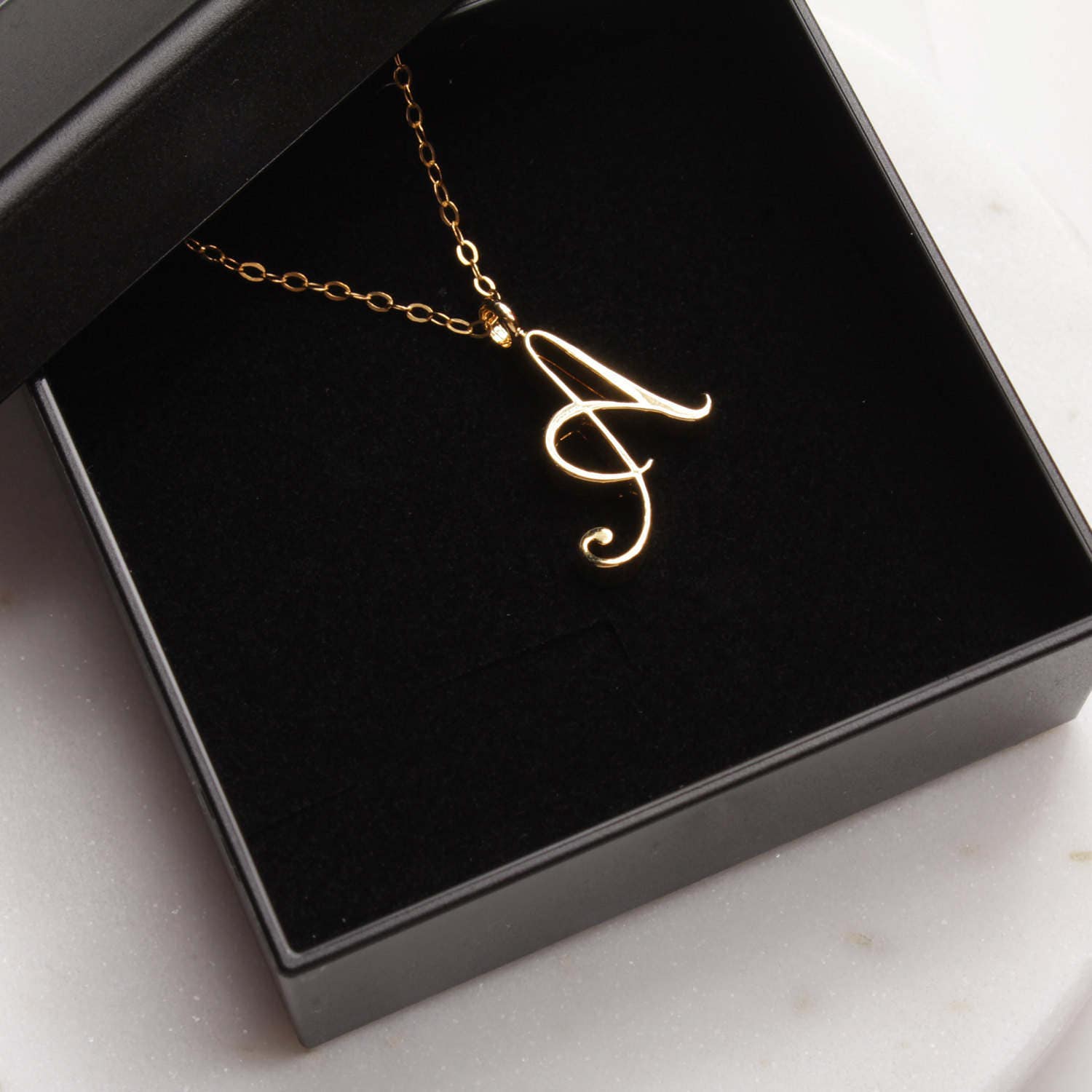 A Cursive Initial Gold Pendant Necklace Necklaces Soul & Little Rose   