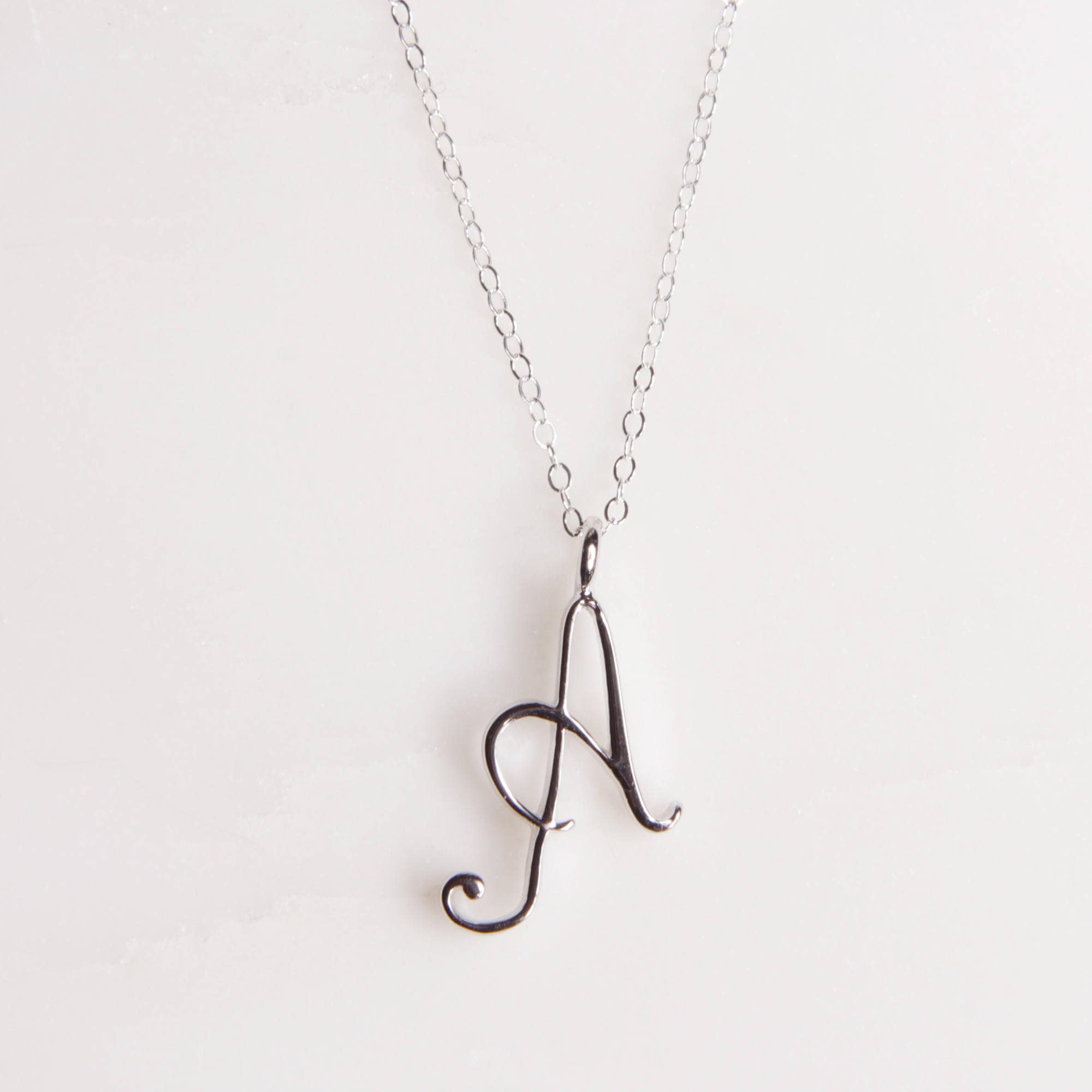 A Cursive Silver Initial Pendant Necklaces Soul & Little Rose   
