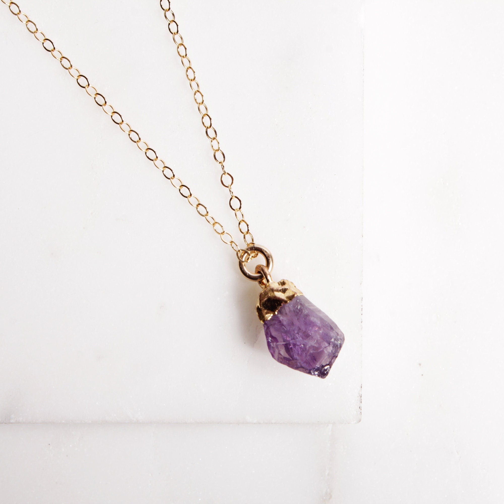 Amethyst Gemstone Raw Gold Pendant Necklace Necklaces Soul & Little Rose   
