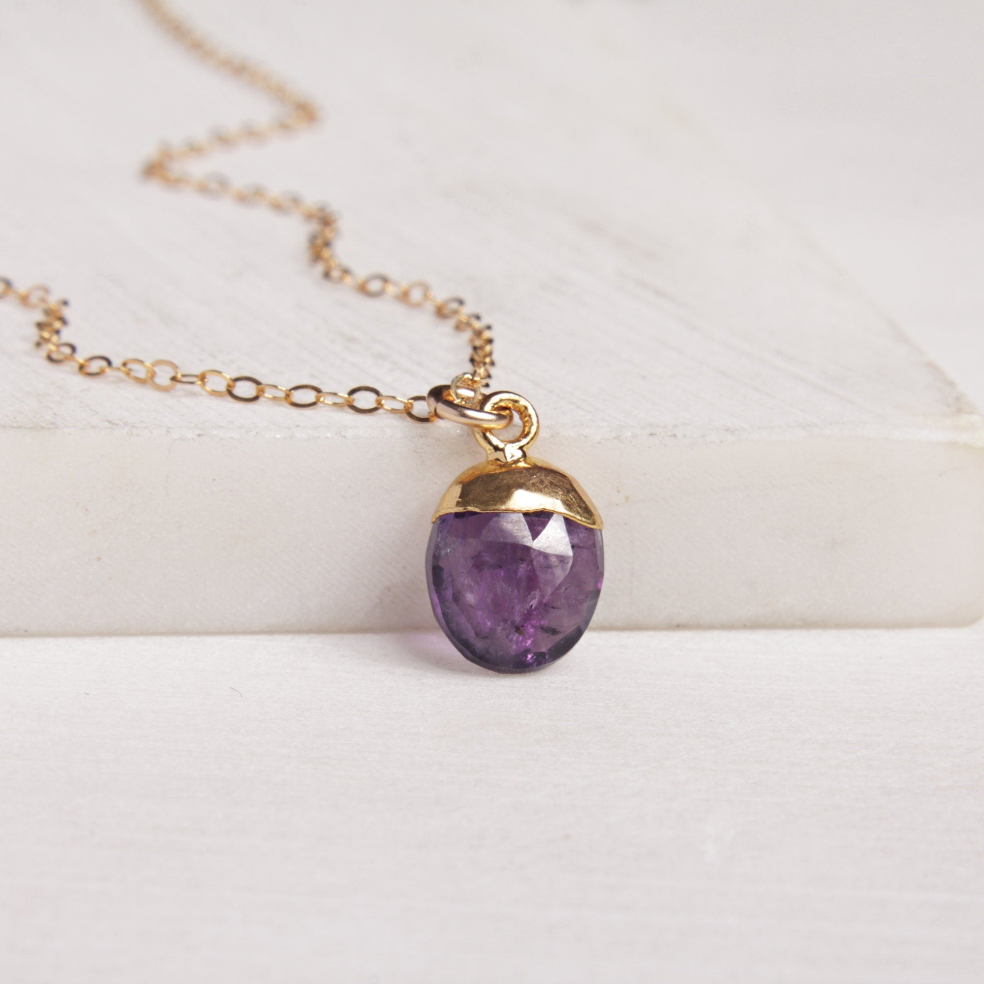 Amethyst Gemstone Gold Oval Necklace Necklaces Soul & Little Rose   