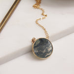 Moss Agate Round Disc Gold Pendant Necklace Necklaces Soul & Little Rose