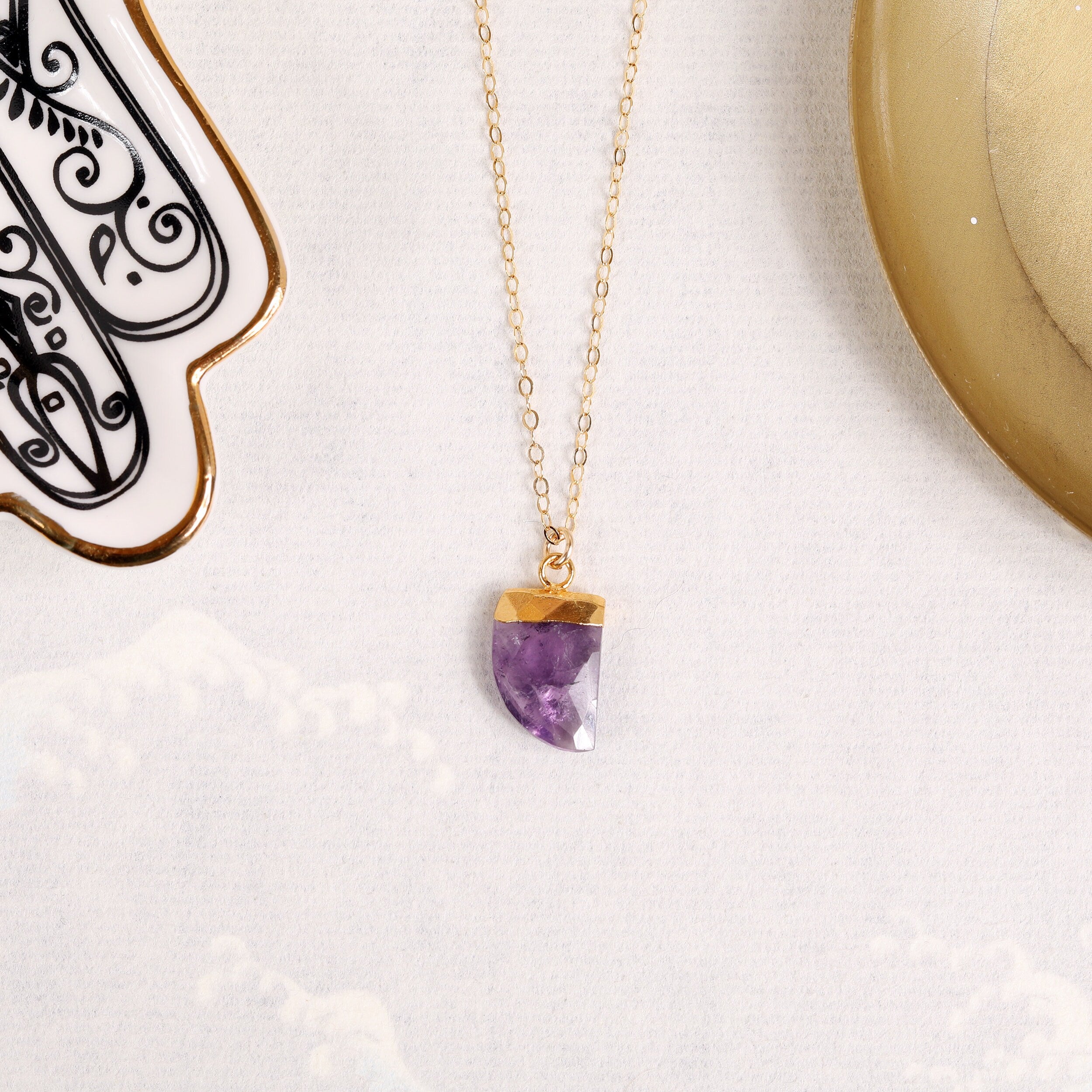 Amethyst Gemstone Gold Tooth Pendant Necklace Necklaces Soul & Little Rose   