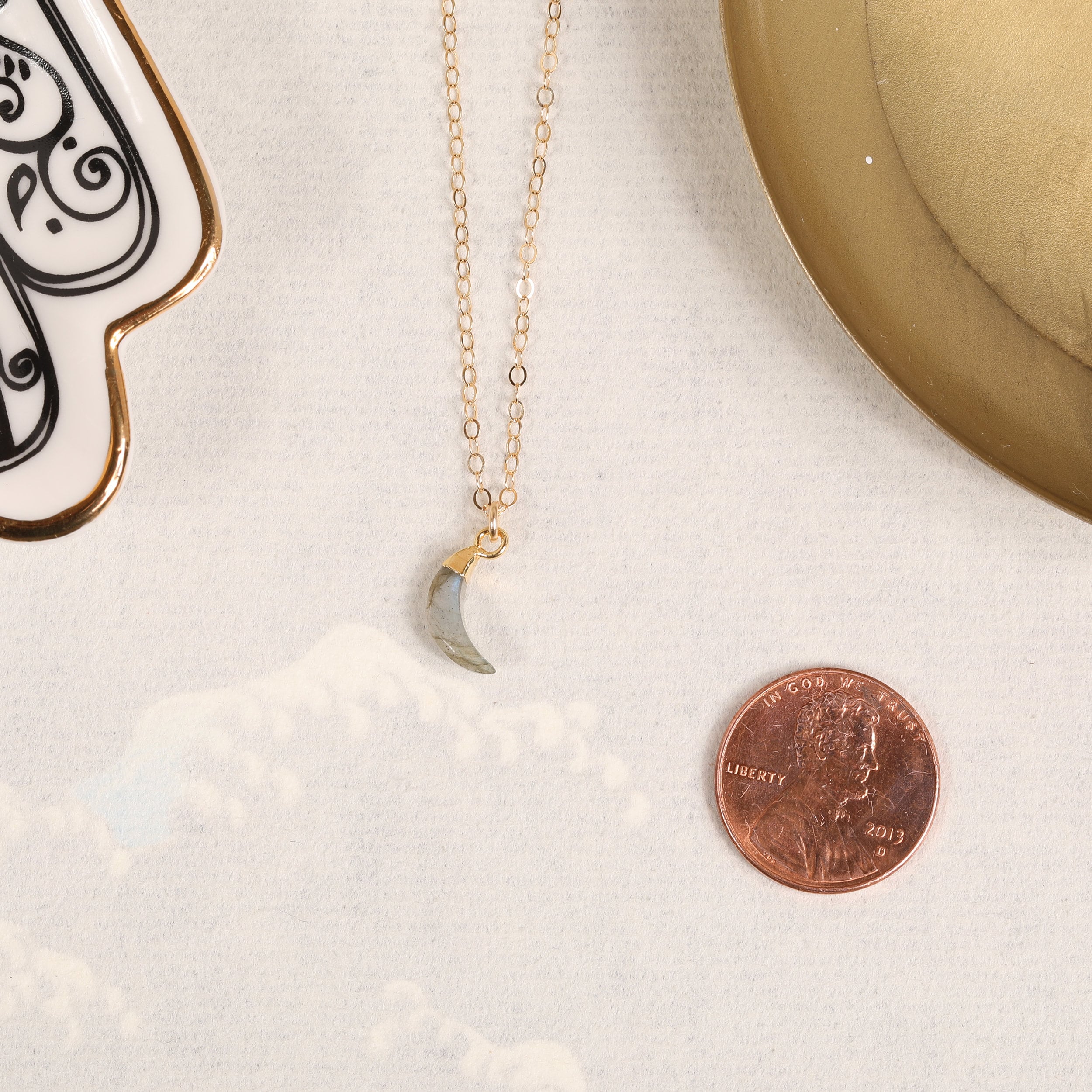 Labradorite Mini Moon Gold Pendant Necklace Necklaces Soul & Little Rose