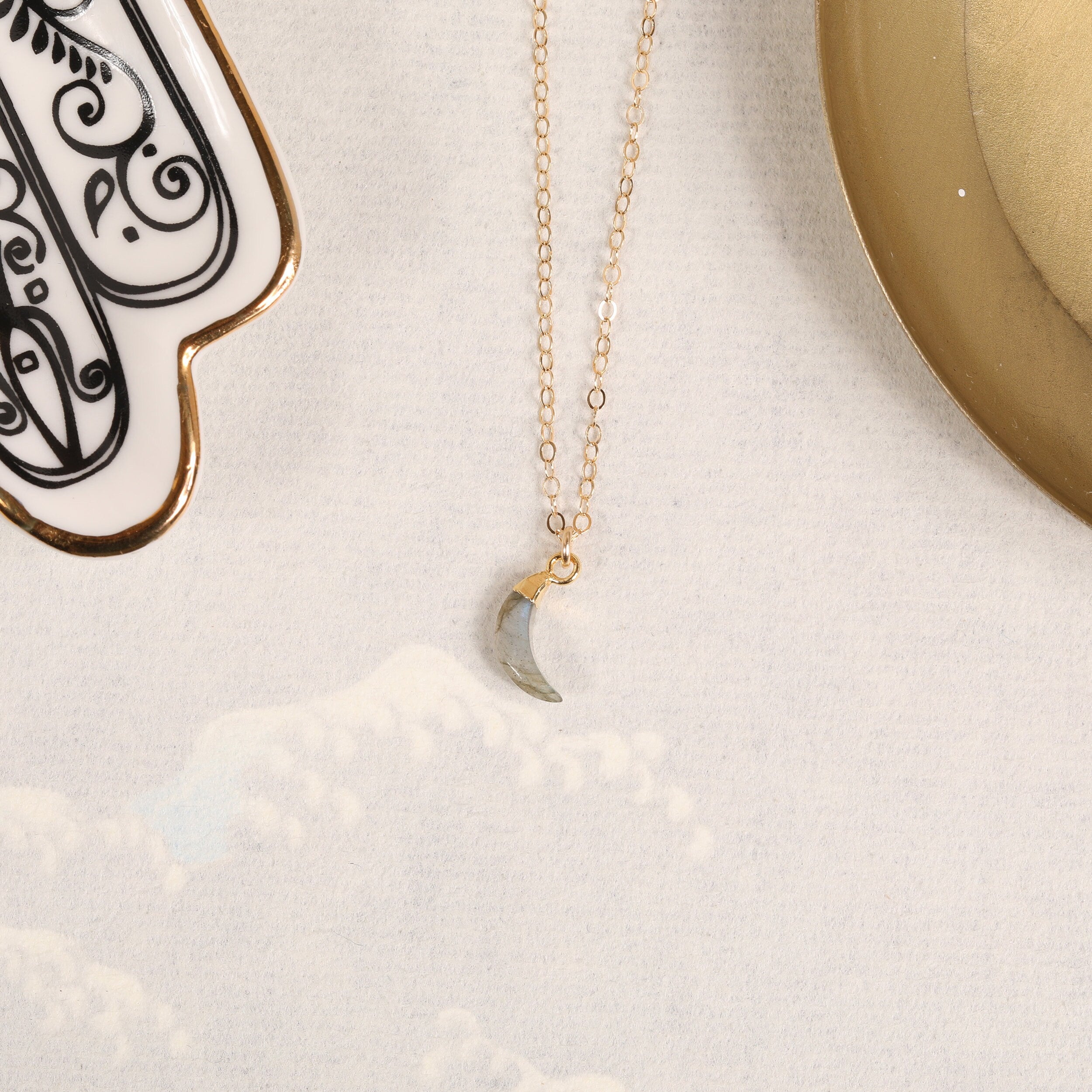 Labradorite Mini Moon Gold Pendant Necklace Necklaces Soul & Little Rose
