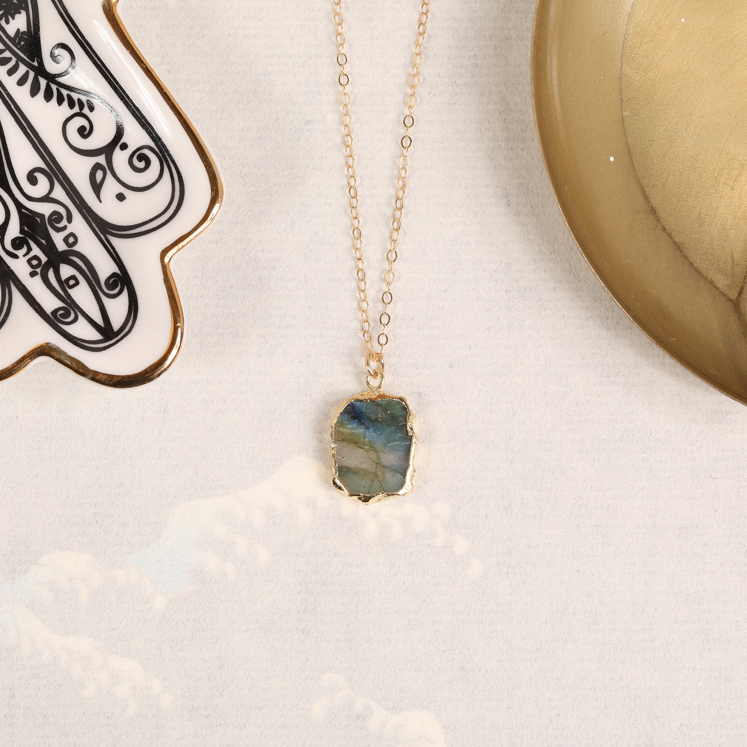 Labradorite Slice Pendant Gold Necklace Necklaces Soul & Little Rose