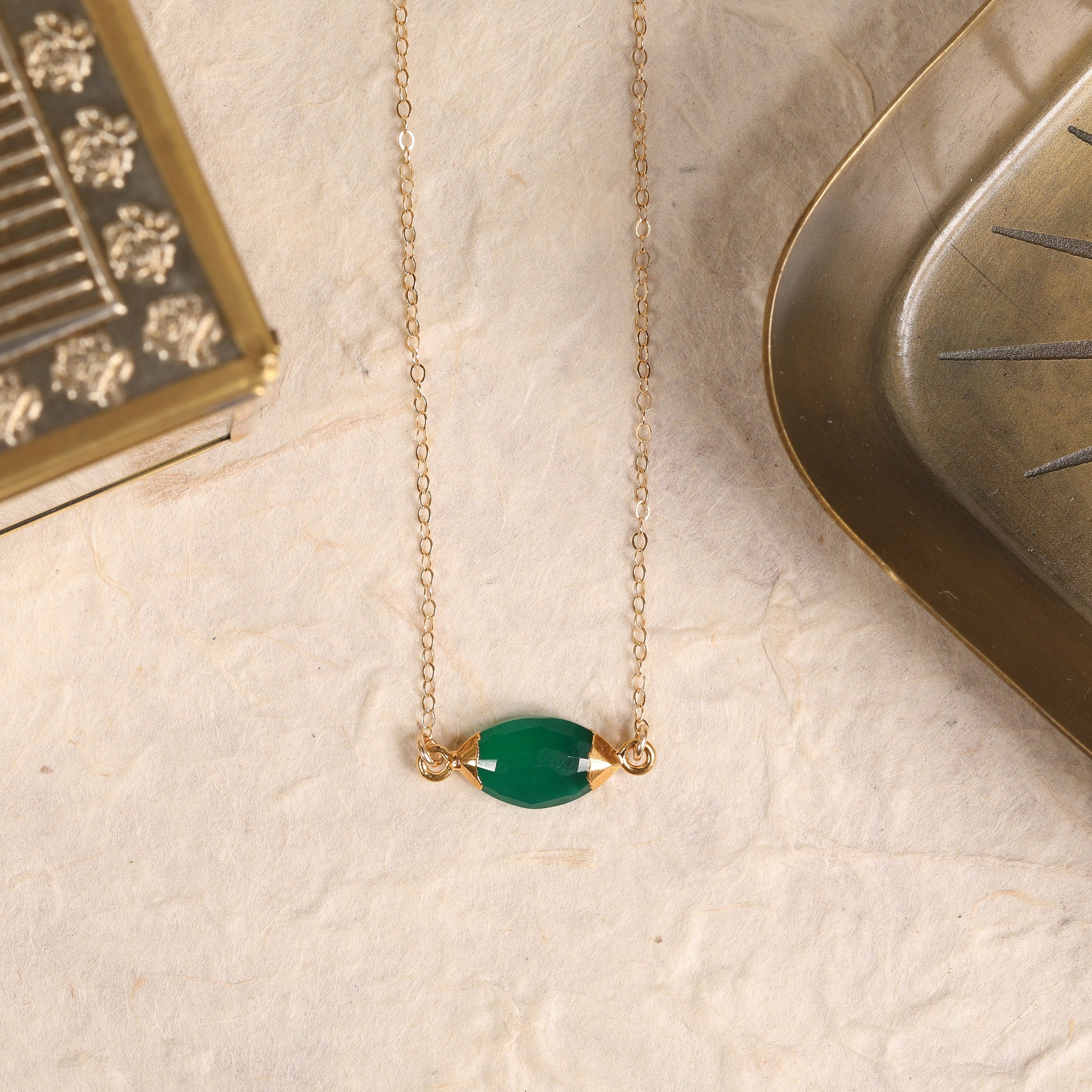 Green Onyx Pillow Gemstone Shape Gold Necklace Necklaces Soul & Little Rose
