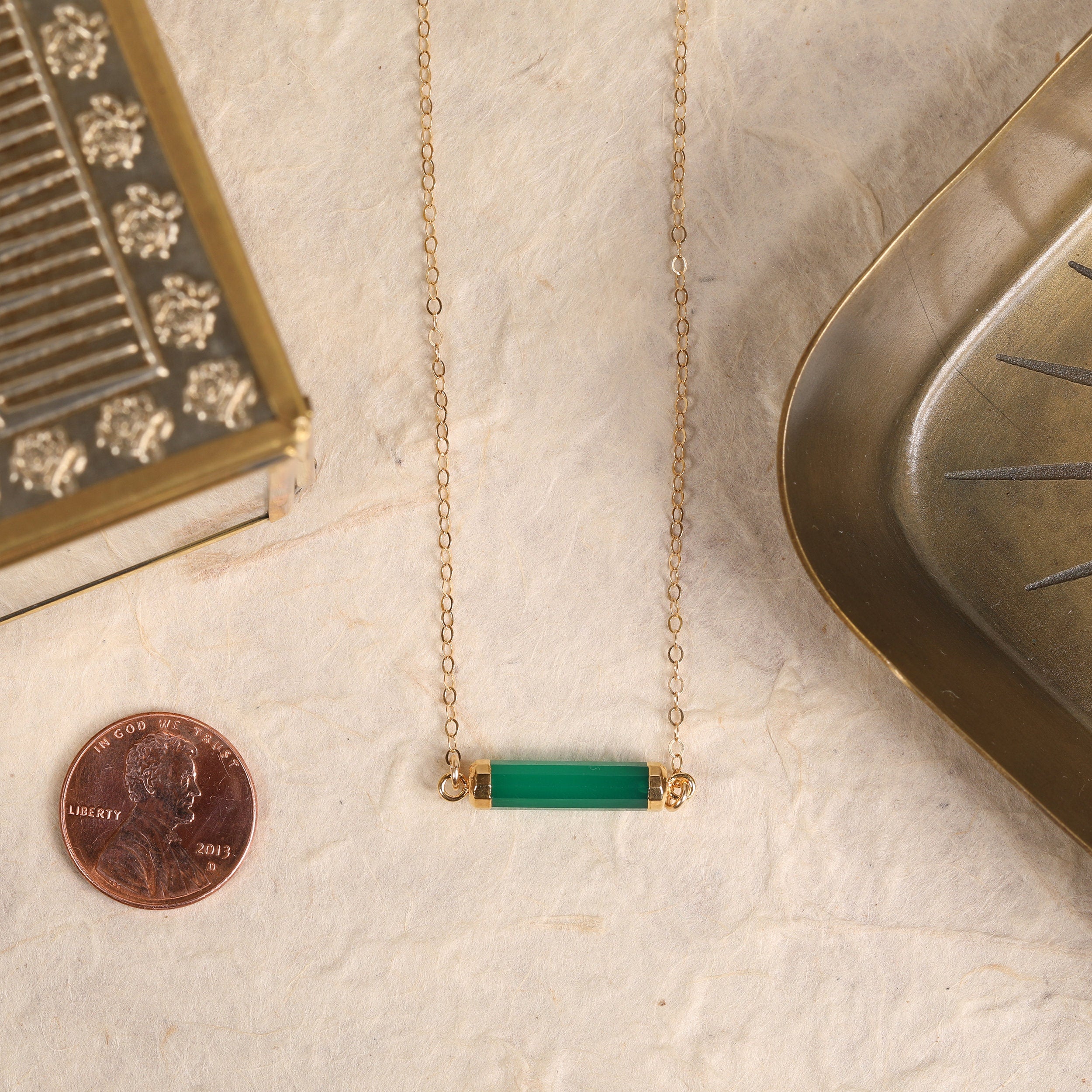 Green Onyx Long Bar Gold Necklace Necklaces Soul & Little Rose