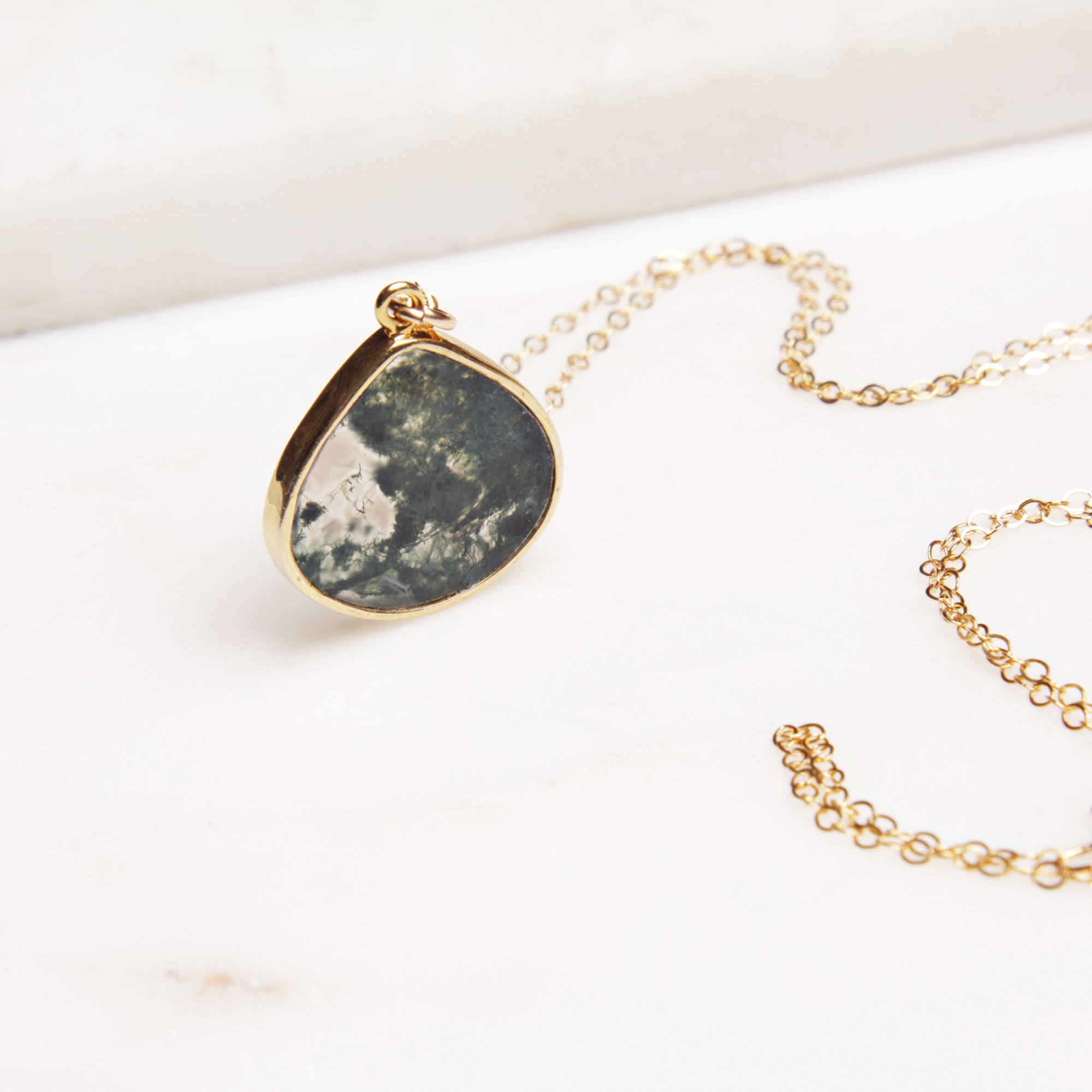 Moss Agate Large Drop Gold Pendant Necklace Necklaces Soul & Little Rose