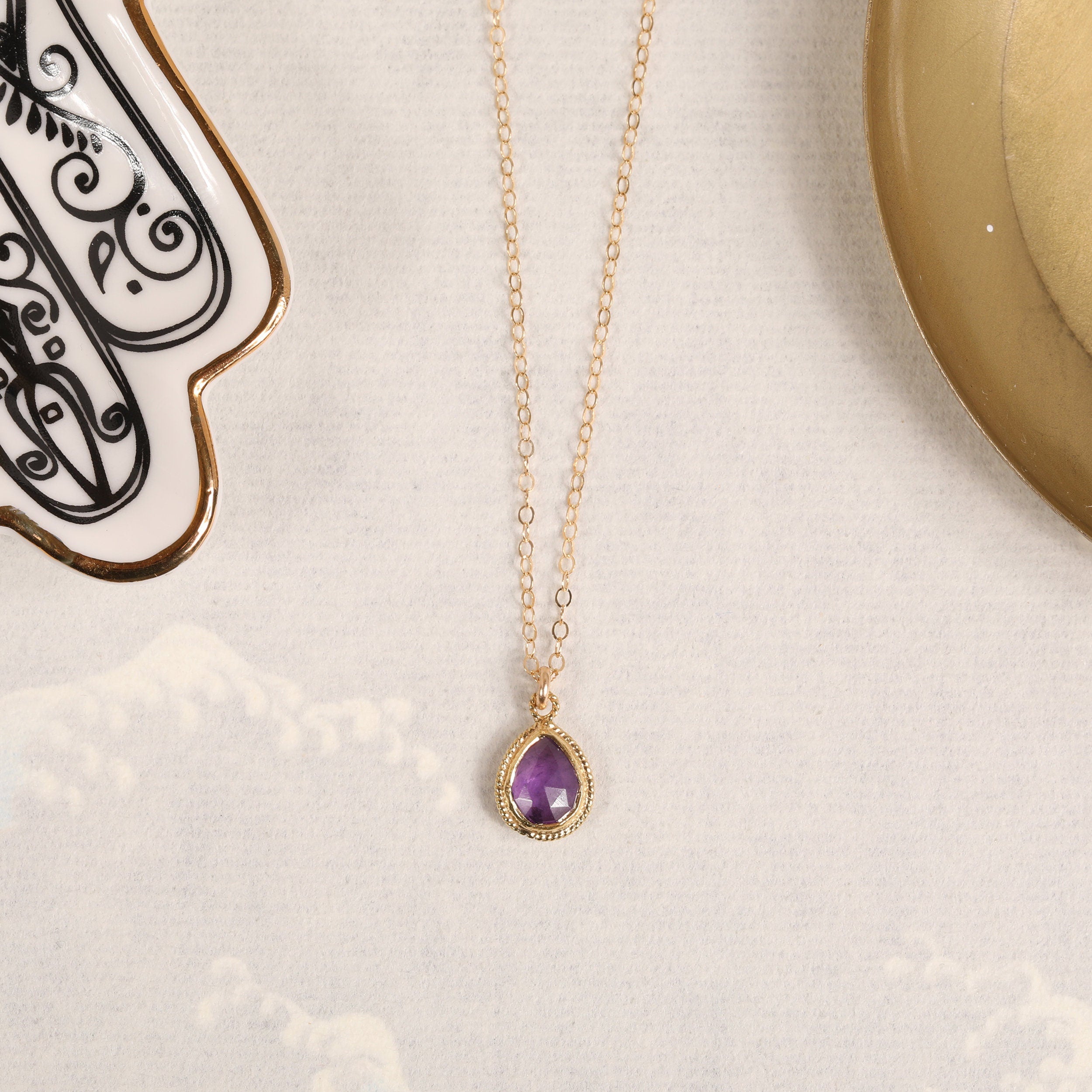 Amethyst Gemstone Gold Drop Pendant Necklace Necklaces Soul & Little Rose   