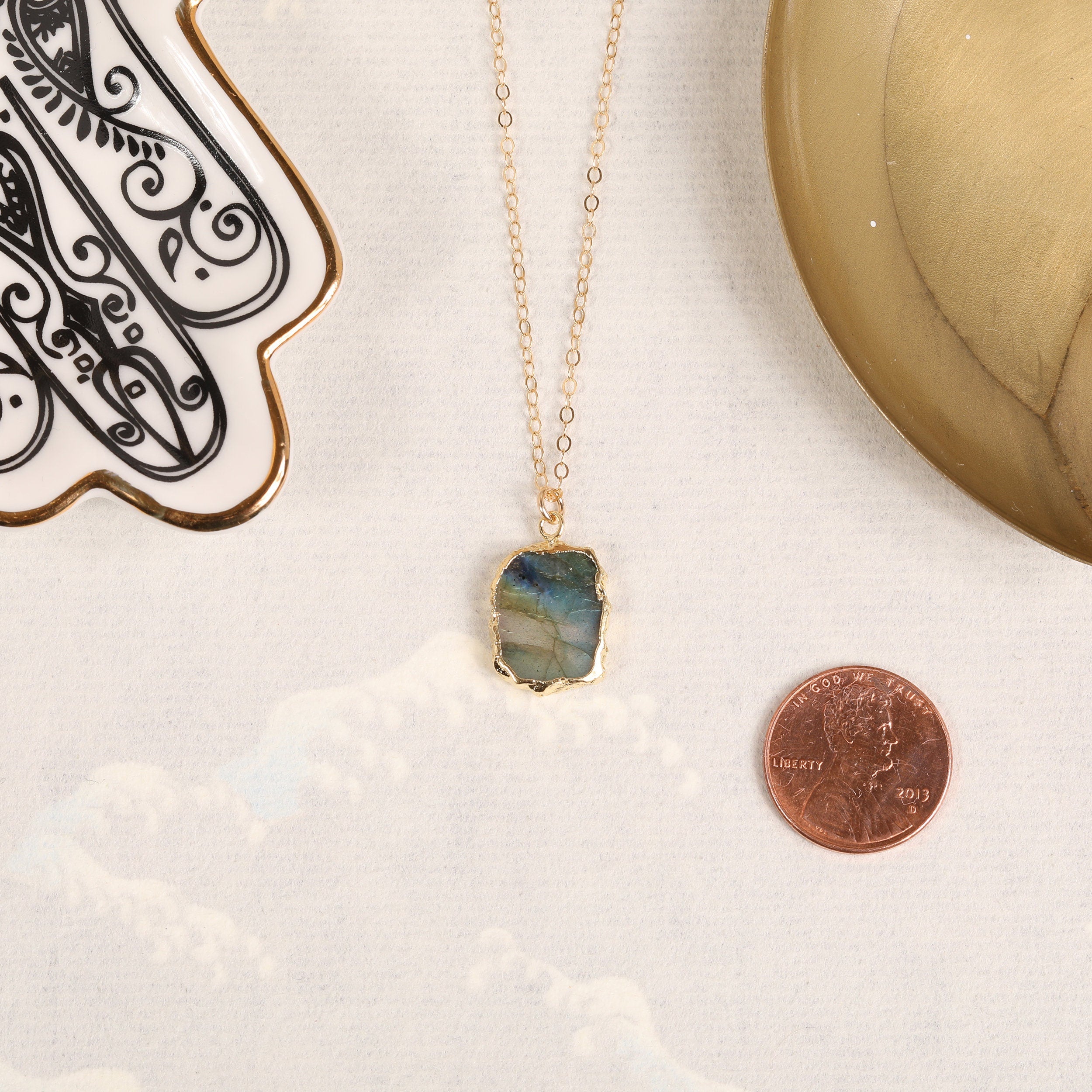 Labradorite Slice Pendant Gold Necklace Necklaces Soul & Little Rose