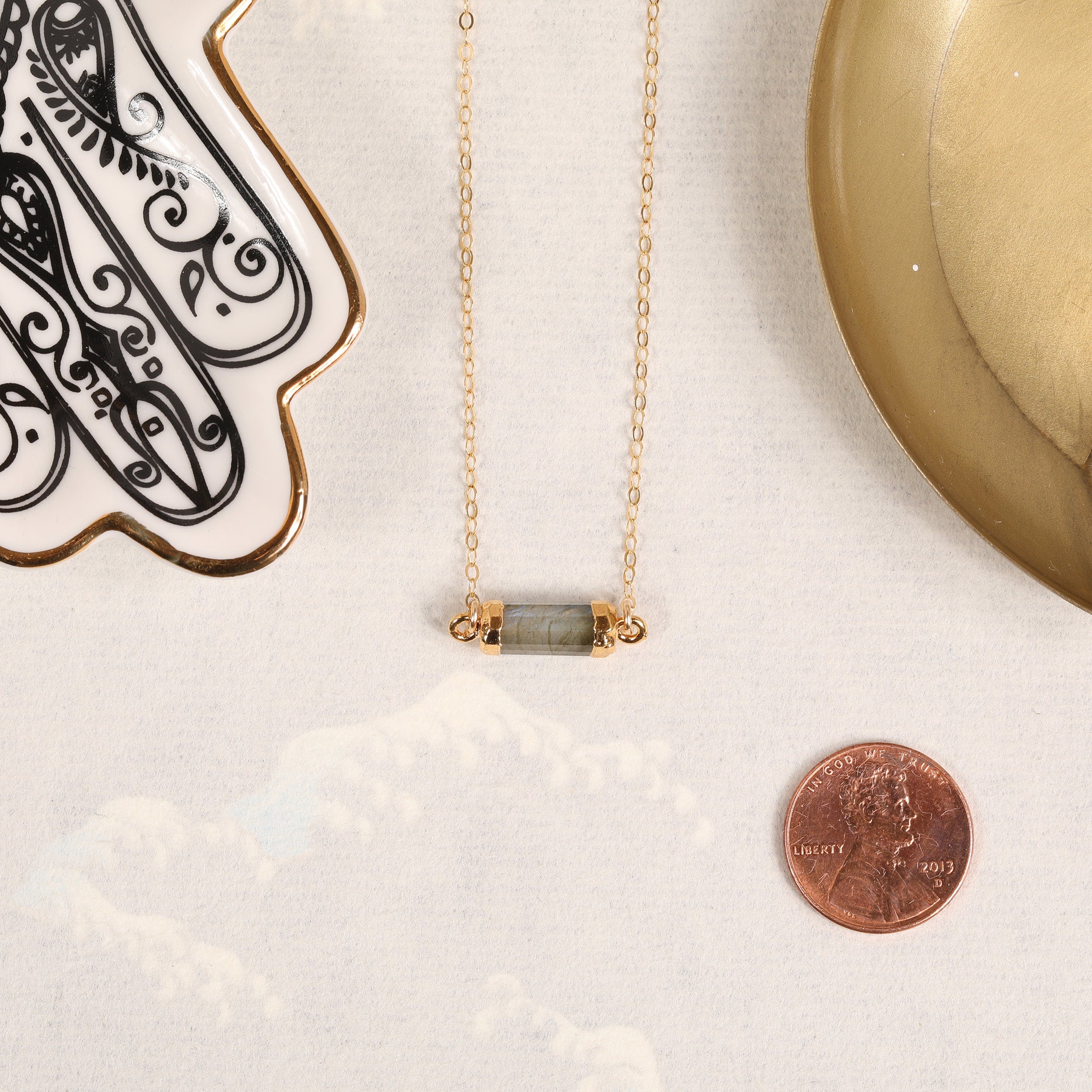Labradorite Short Bar Gold Necklace Necklaces Soul & Little Rose