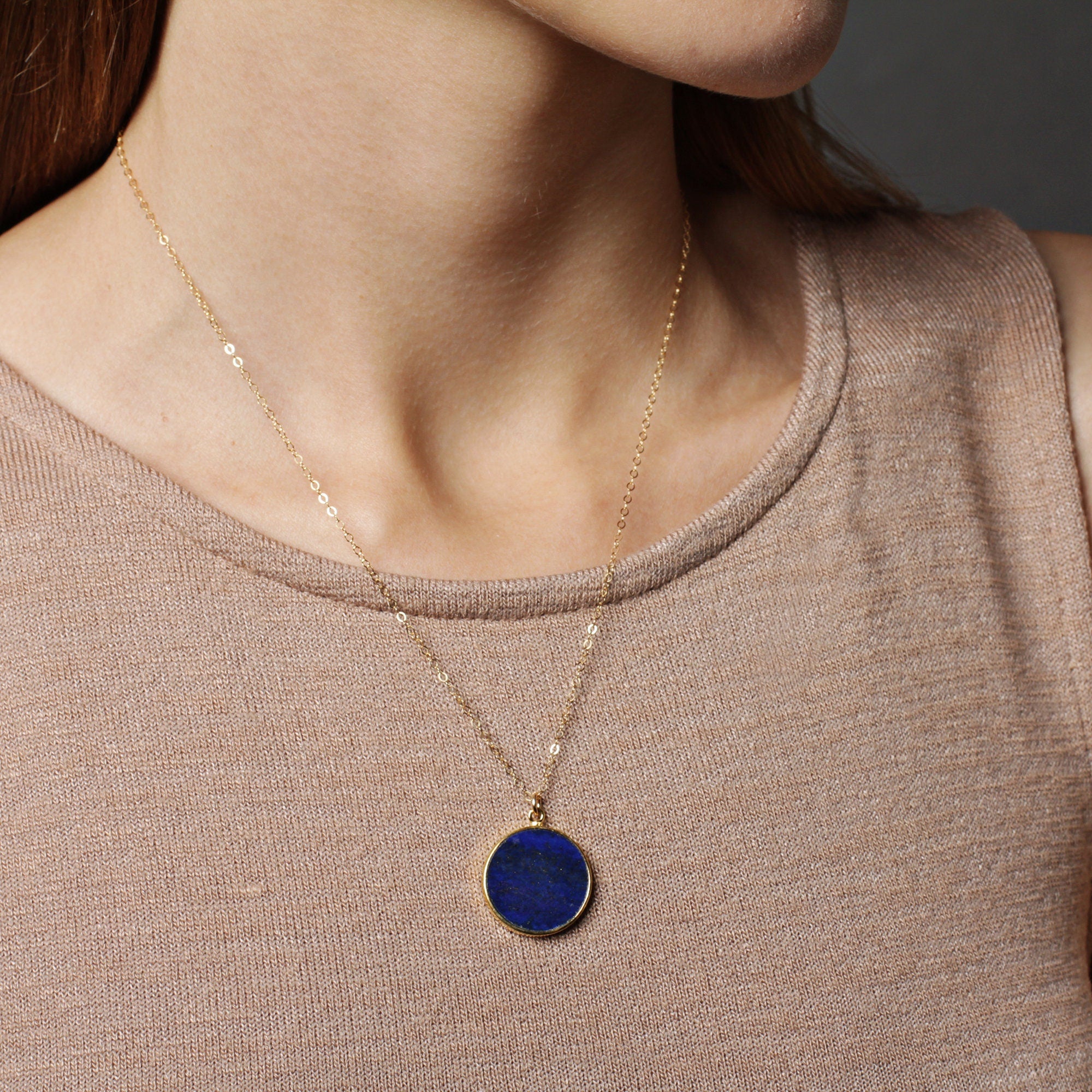 Gold Disc Necklaces: Lapis, Chrysoprase, Labradorite, Onyx, Moss Agate, Amazonite Necklaces Soul & Little Rose