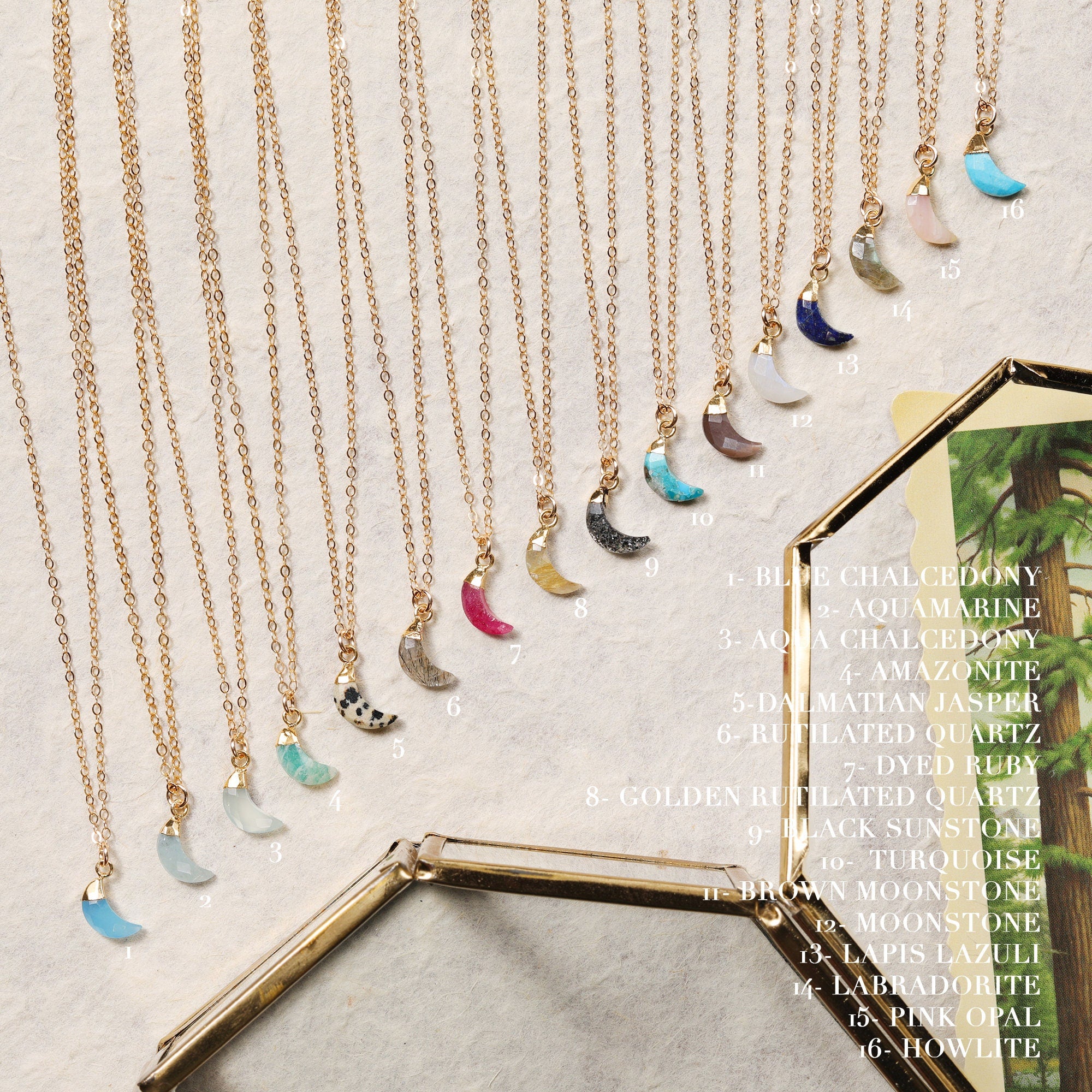 Mini Moon Gemstone Gold Pendant Necklaces Necklaces Soul & Little Rose