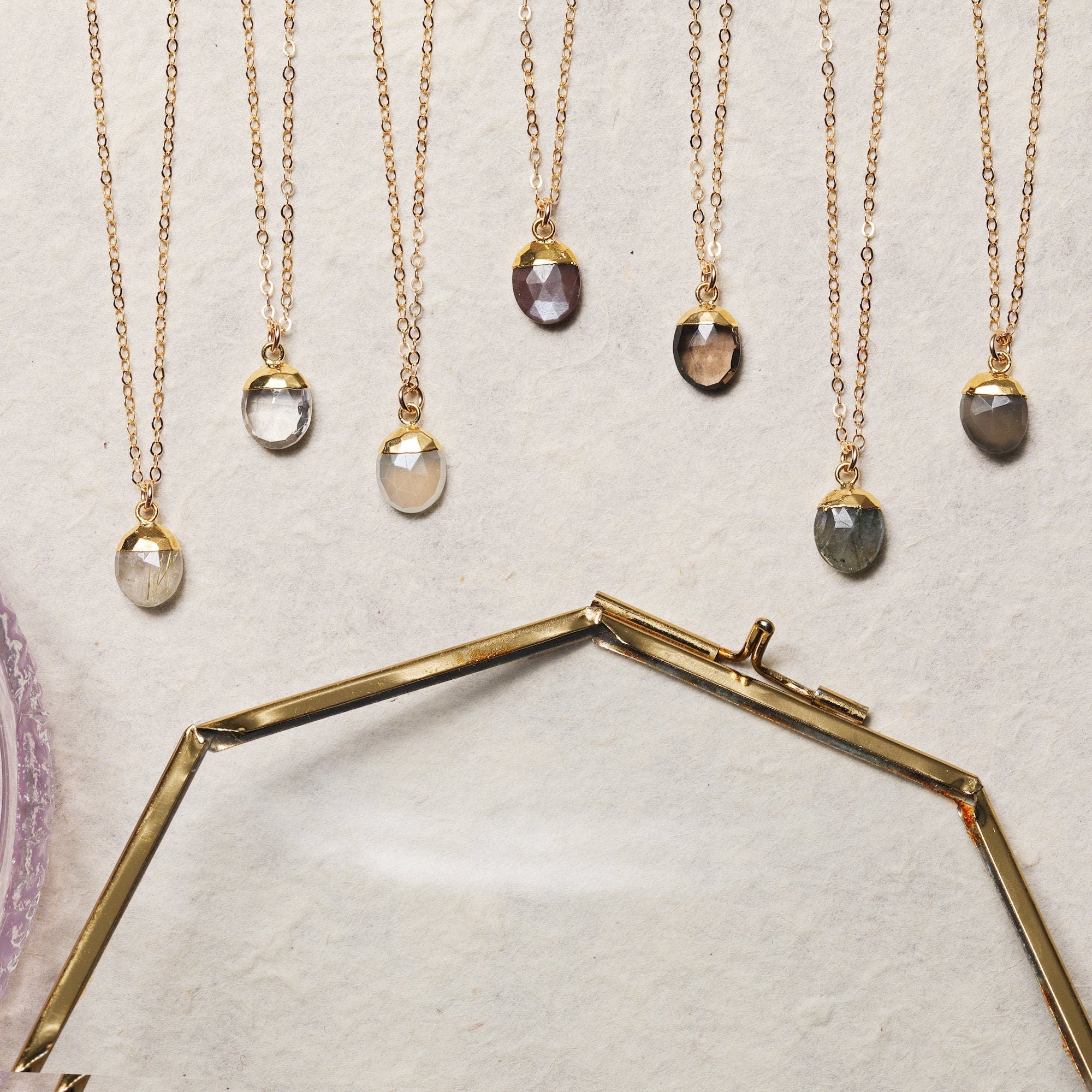 Gemstone Oval Nugget Shape Gold Pendant Necklace Necklaces Soul & Little Rose   