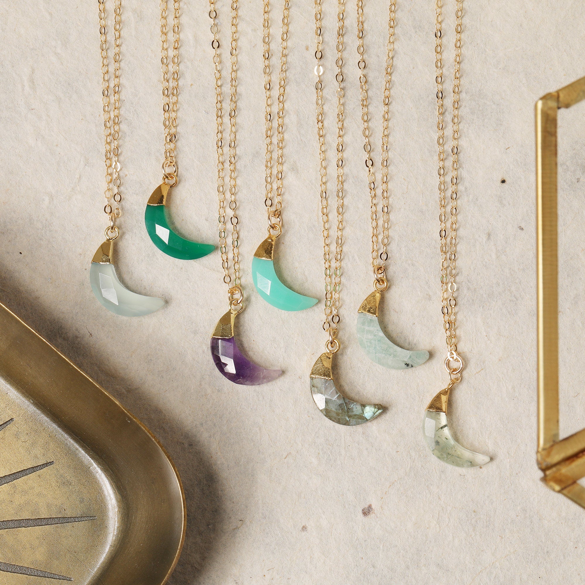 Gemstone Moon Gold Pendant Necklaces Necklaces Soul & Little Rose   