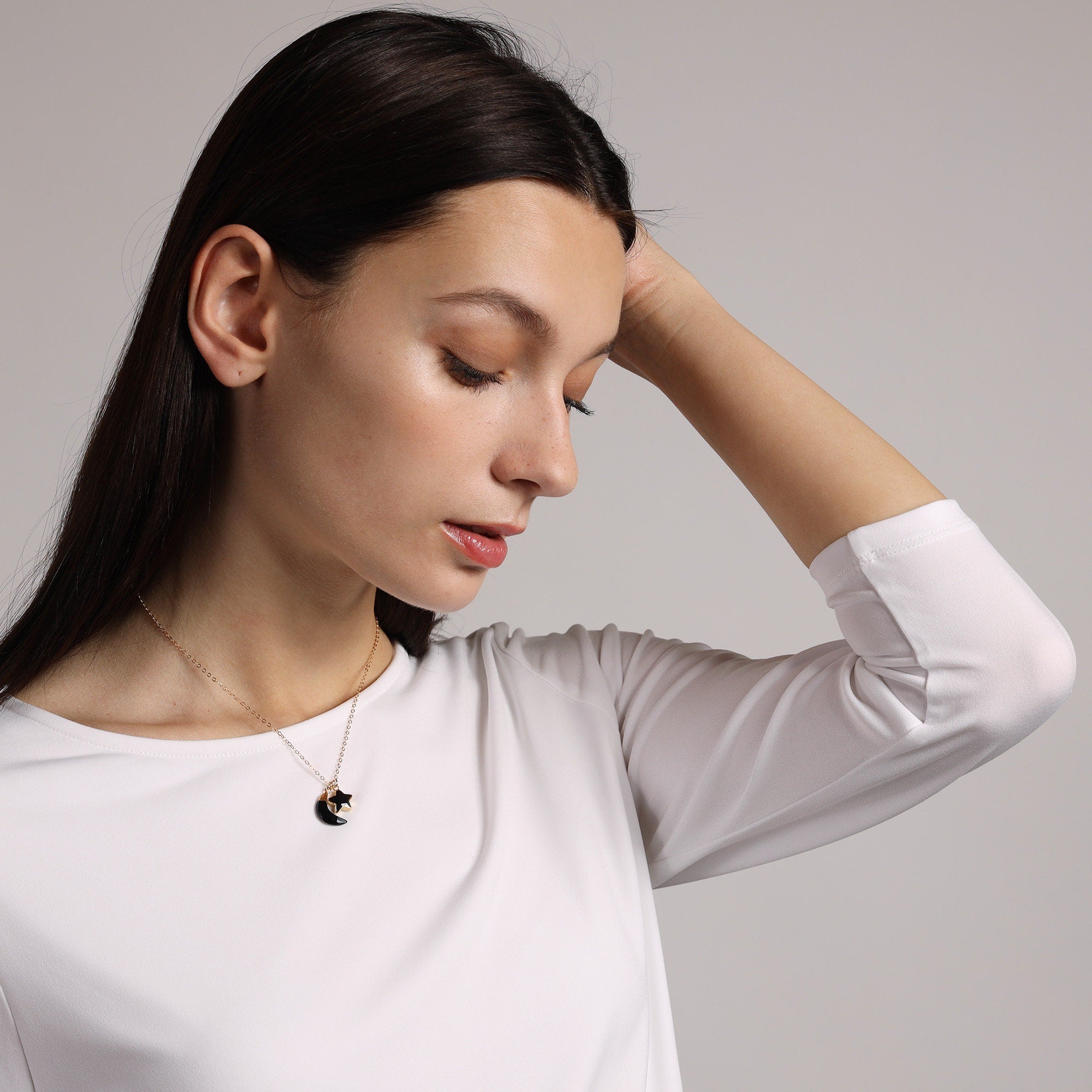 Moon and Star Gemstone Pendant Gold Necklace Necklaces Soul & Little Rose