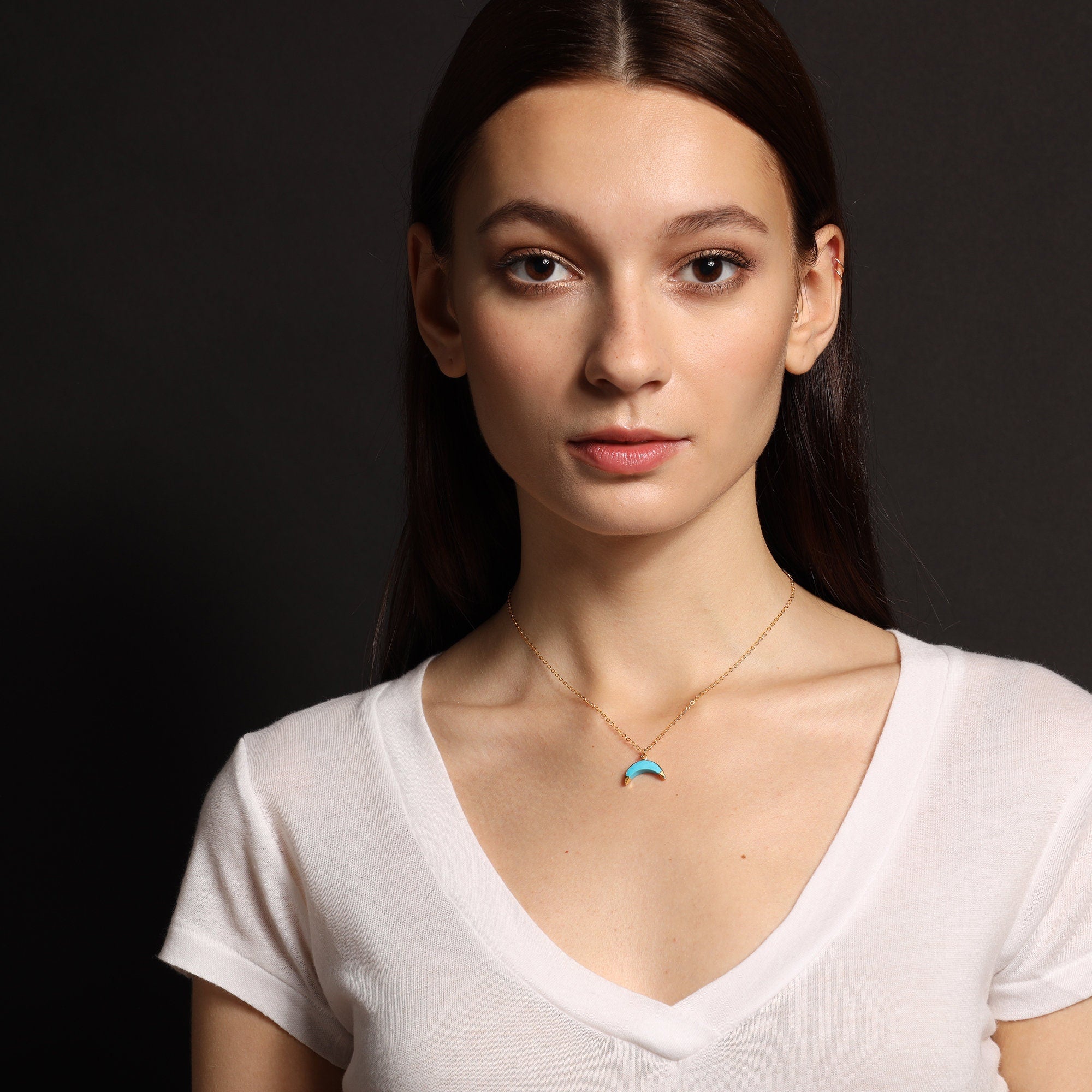 Crescent Moon Gemstone Gold Necklaces Necklaces Soul & Little Rose