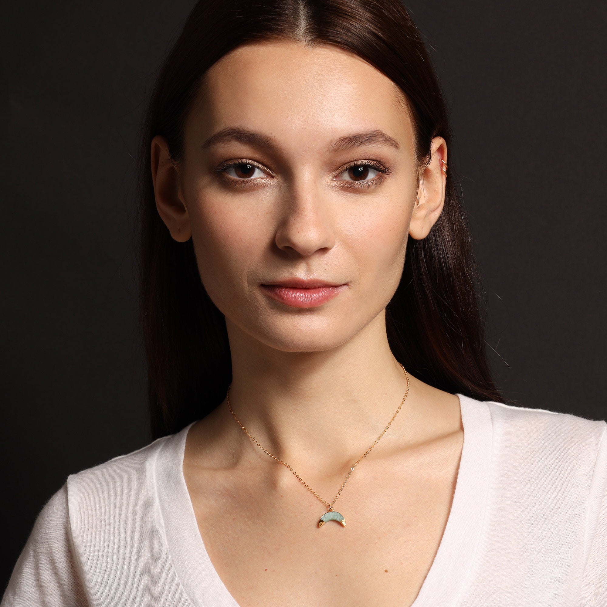 Crescent Moon Gemstone Gold Necklaces Necklaces Soul & Little Rose