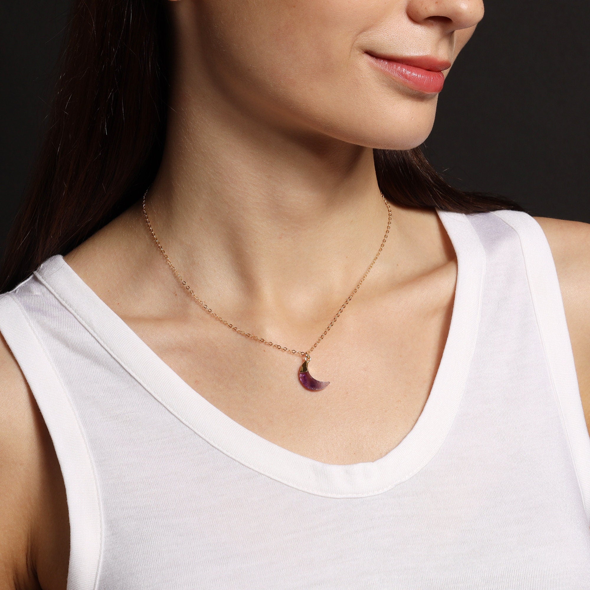 Gemstone Moon Gold Pendant Necklaces Necklaces Soul & Little Rose