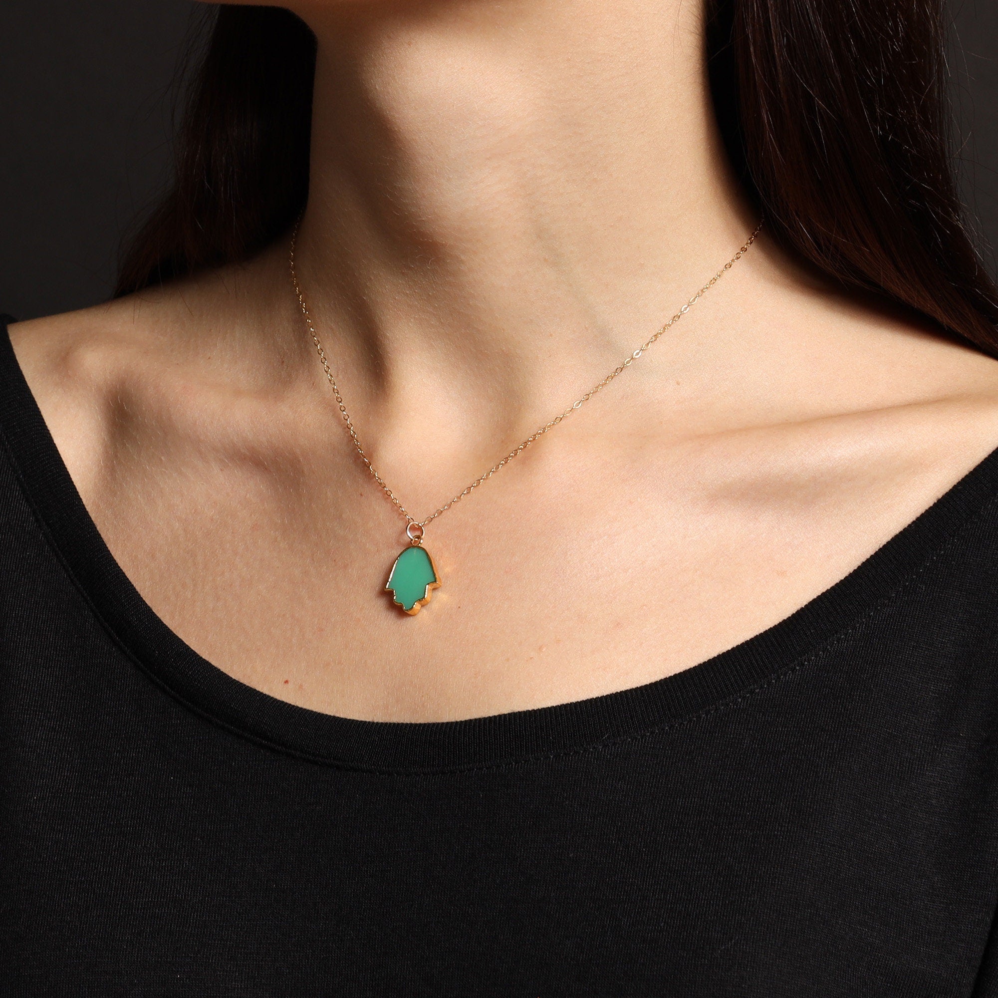 Hamsa Pendant Necklace in Lapis, Black Onyx, Howlite, Chrysoprase Necklaces Soul & Little Rose