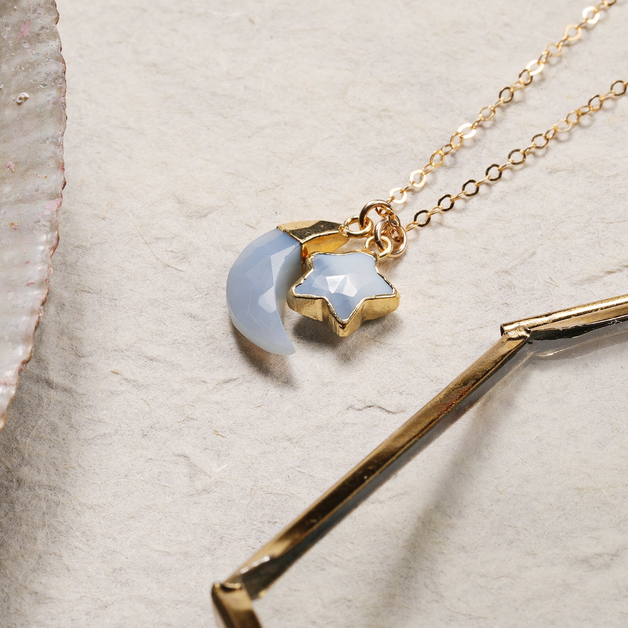 Blue Opal Moon and Star Pendants Gold Necklace Necklaces Soul & Little Rose