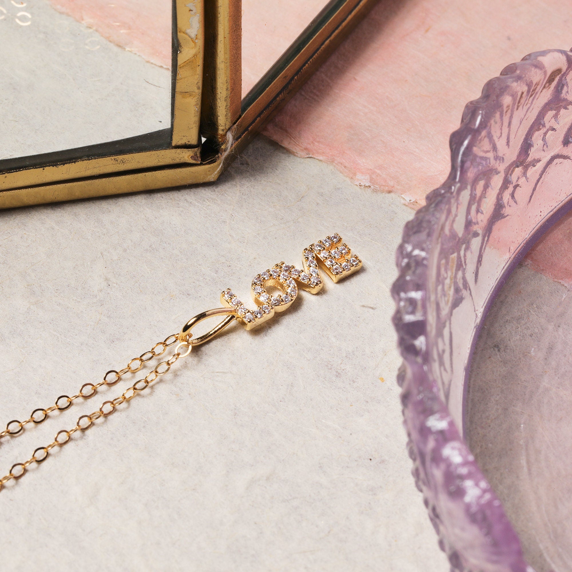 Love Pave Pendant Gold Necklace Necklaces Soul & Little Rose   