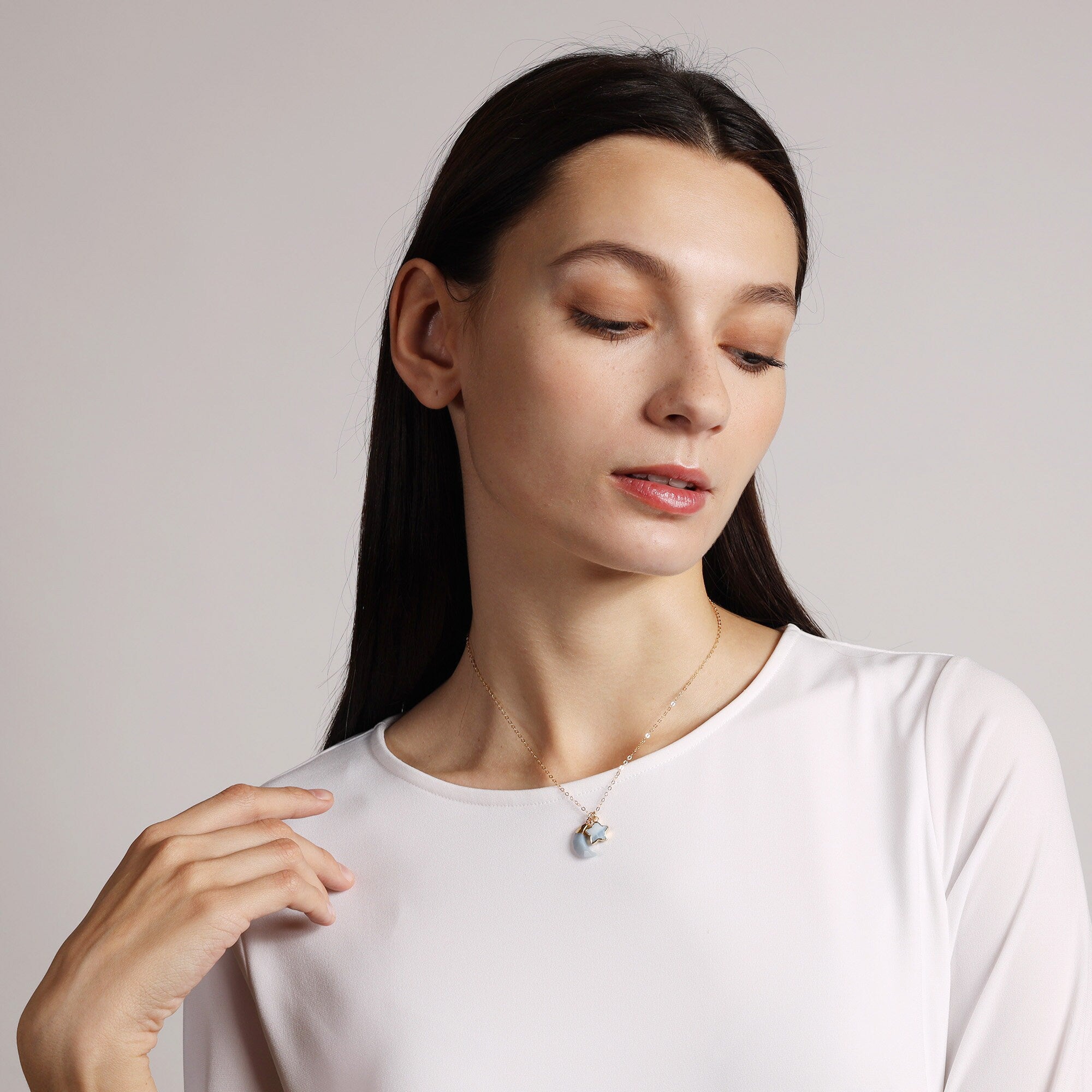 Blue Opal Moon and Star Pendants Gold Necklace Necklaces Soul & Little Rose