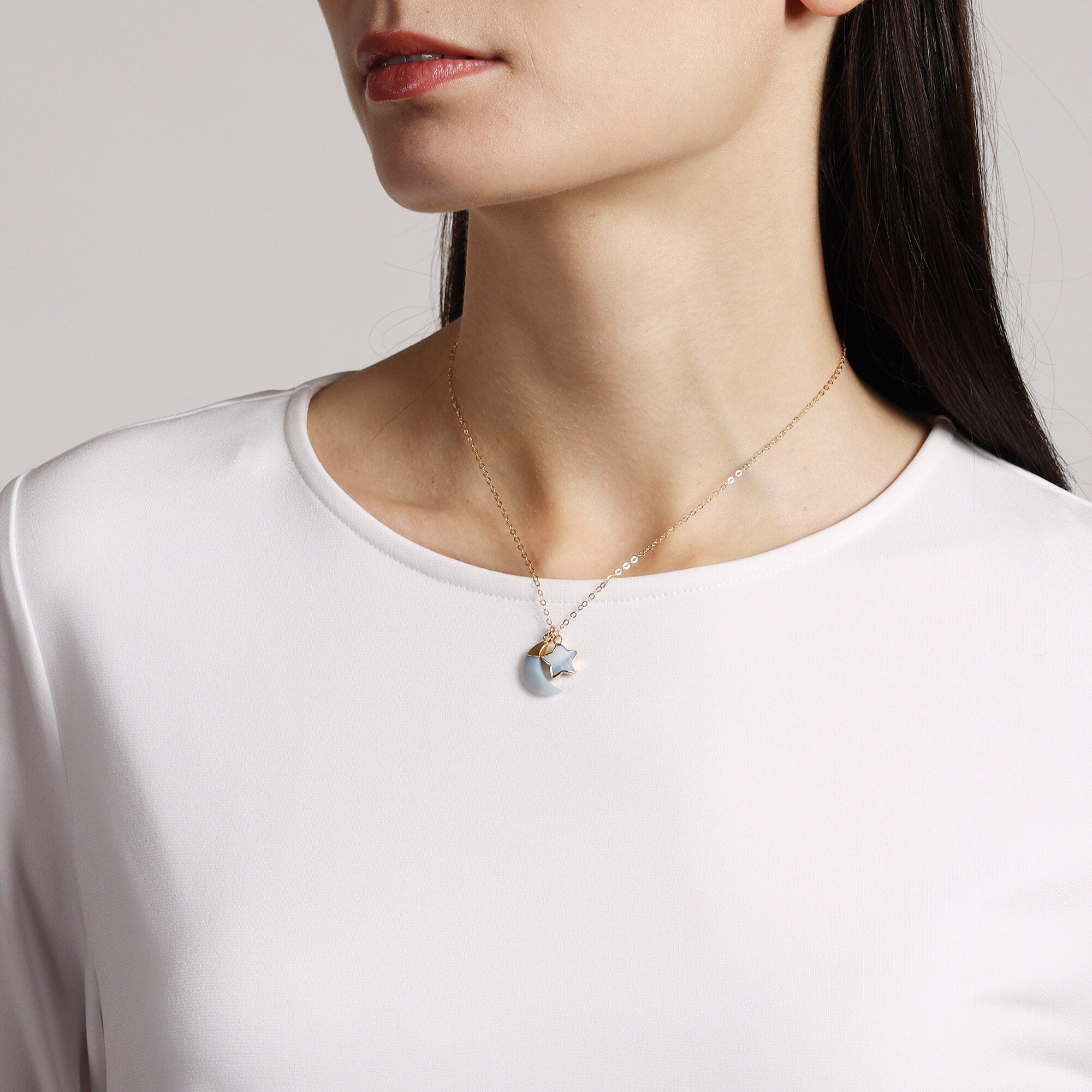 Blue Opal Moon and Star Pendants Gold Necklace Necklaces Soul & Little Rose