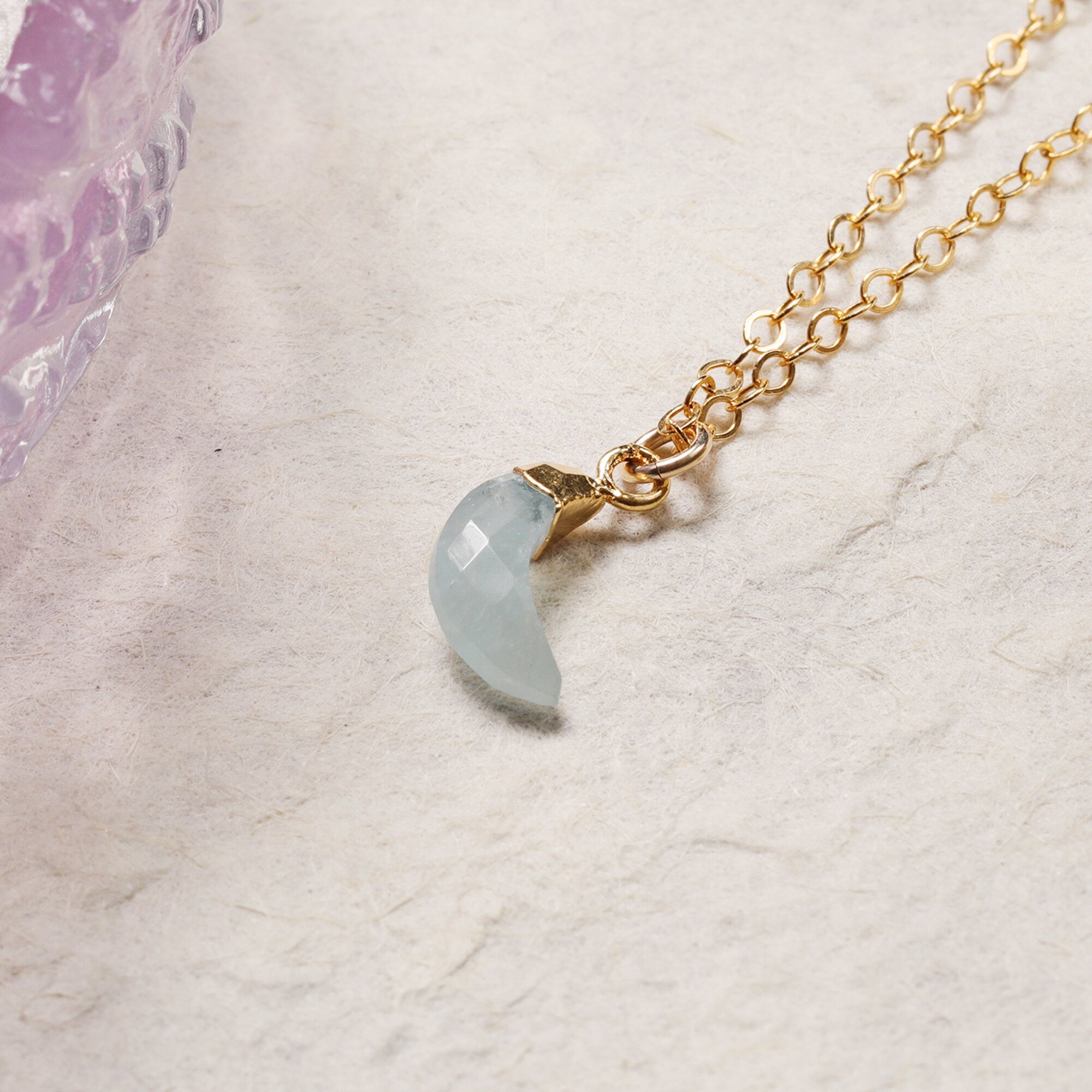Aquamarine Mini Moon Gold Pendant Necklace Necklaces Soul & Little Rose