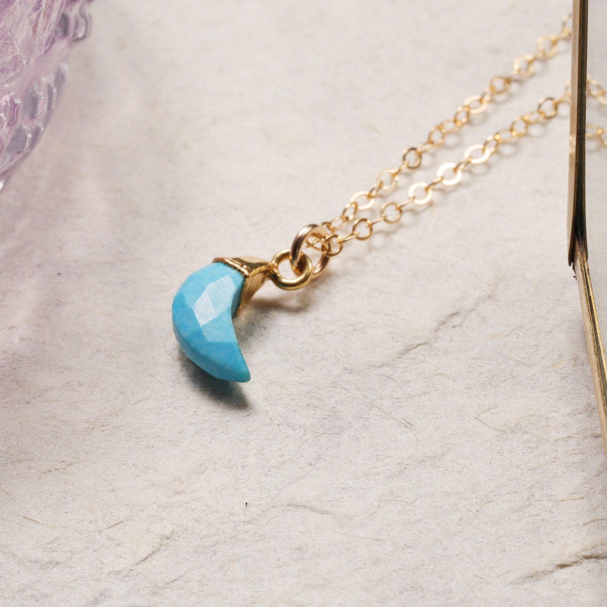 Blue Howlite Mini Moon Gold Pendant Necklace Necklaces Soul & Little Rose