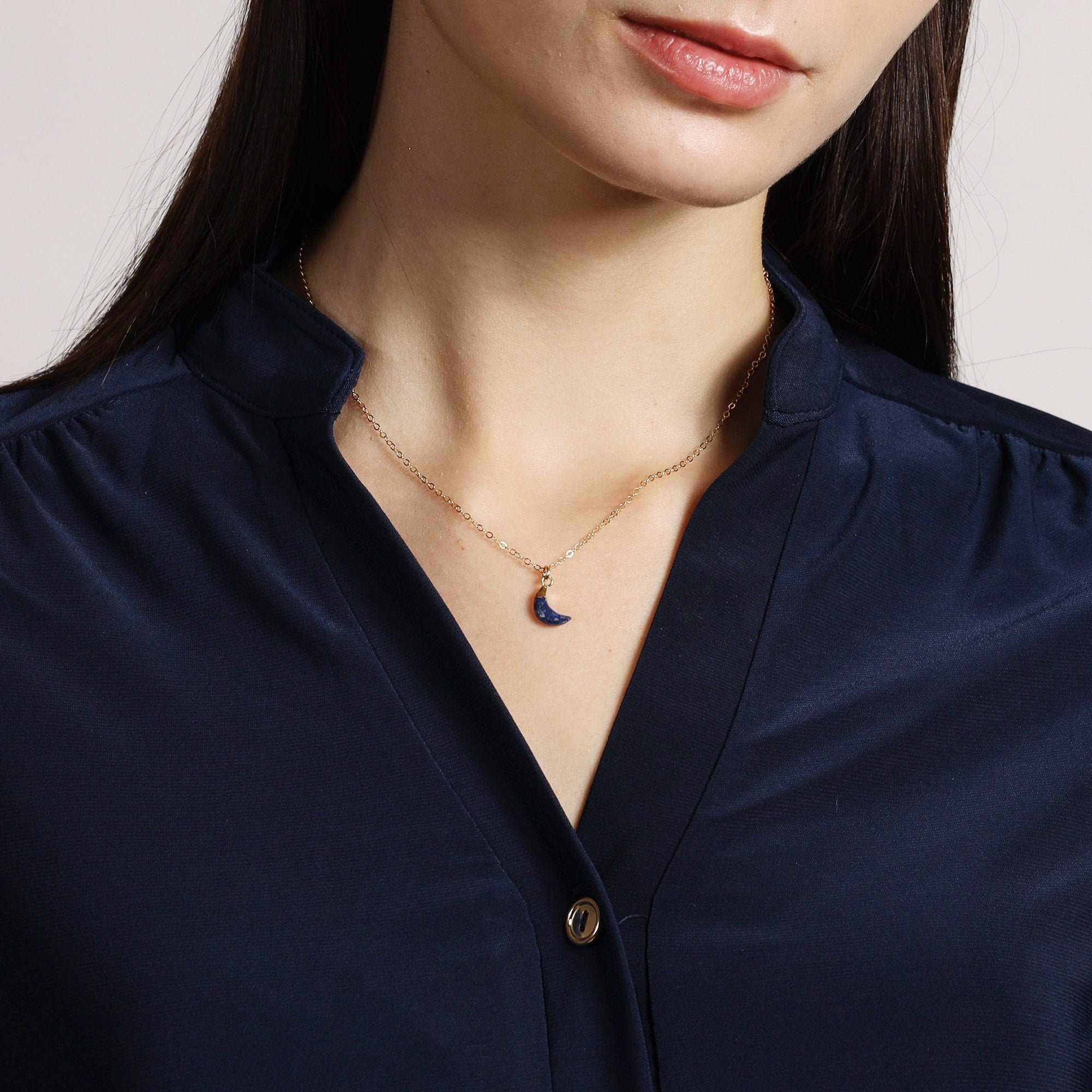 Lapis Lazuli Mini Moon Gemstone Pendant Gold Necklace Necklaces Soul & Little Rose