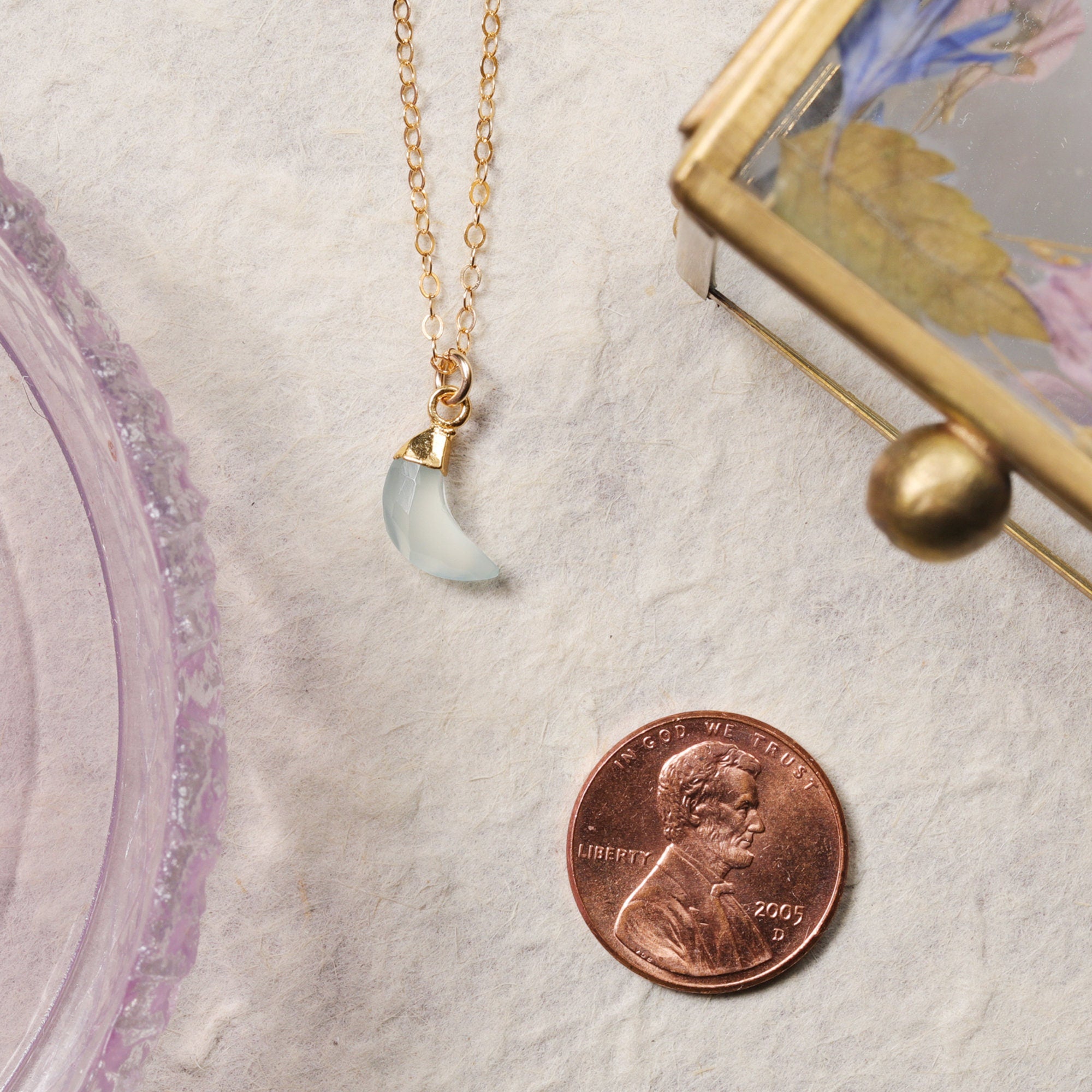 Aqua Chalcedony Gold Mini Moon Necklace Necklaces Soul & Little Rose