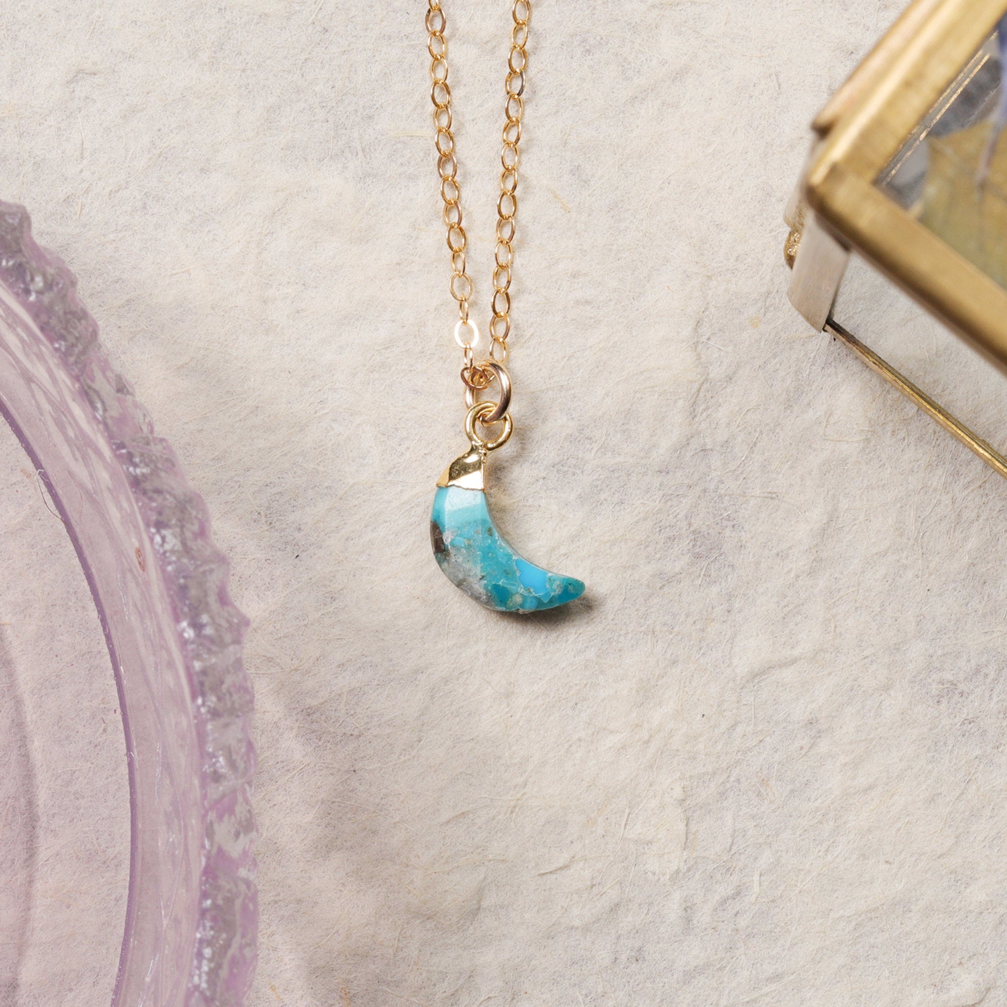 Turquoise Mini Moon Gold Pendant Necklace Necklaces Soul & Little Rose