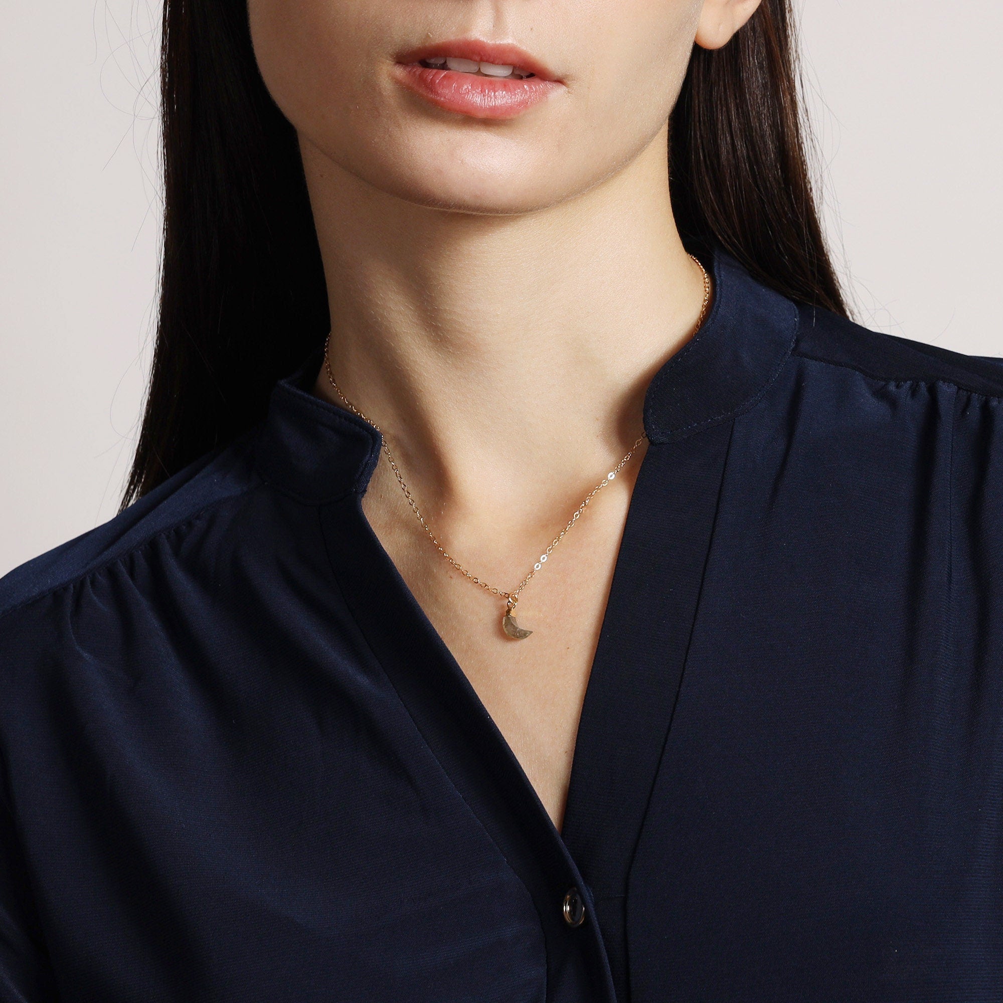 Labradorite Mini Gemstone Moon Gold Pendant Necklace Necklaces Soul & Little Rose