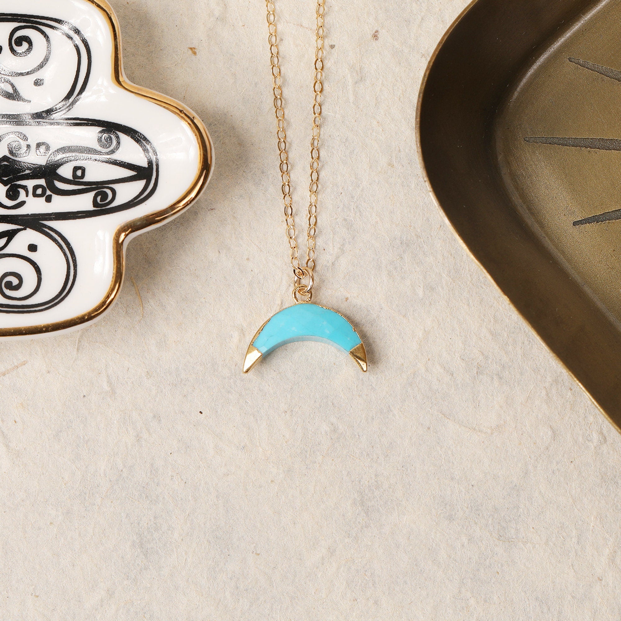Howlite Crescent Moon / Horn Shape Gold Pendant Necklace Necklaces Soul & Little Rose
