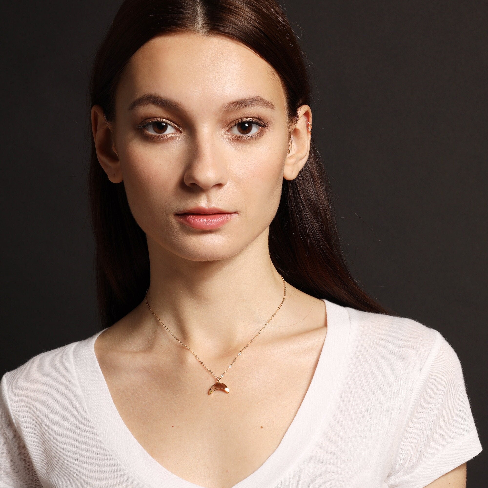 Smokey Quartz Crescent Moon / Horn Shape Necklace Necklaces Soul & Little Rose