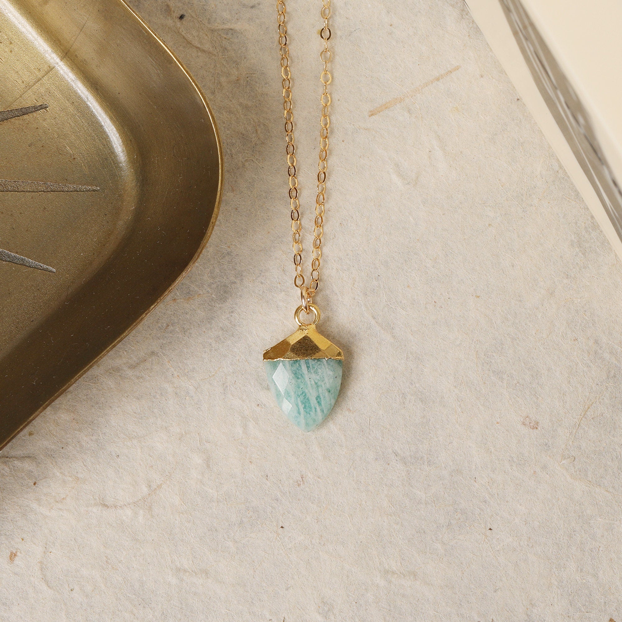 Amazonite Gold Shield shape pendant necklace Necklaces Soul & Little Rose   