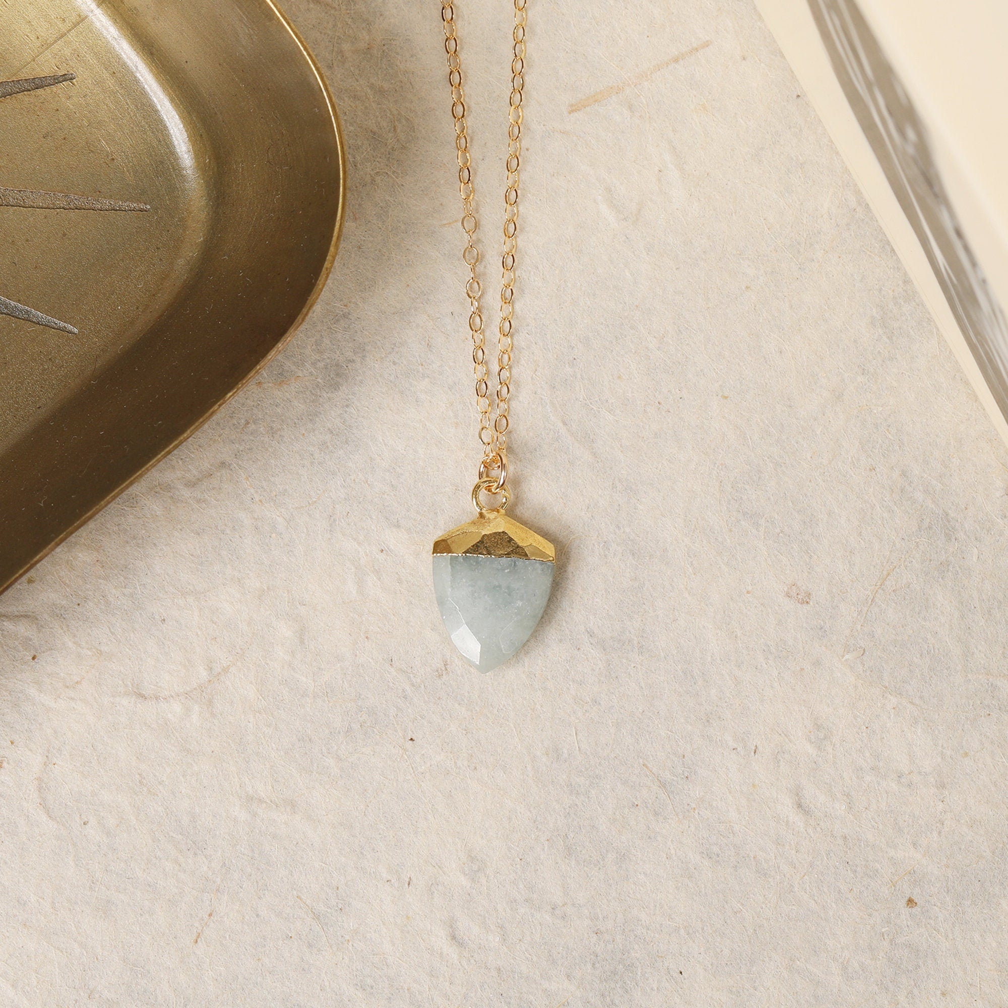Aquamarine Gemstone Gold Shield Pendant Necklace Necklaces Soul & Little Rose   