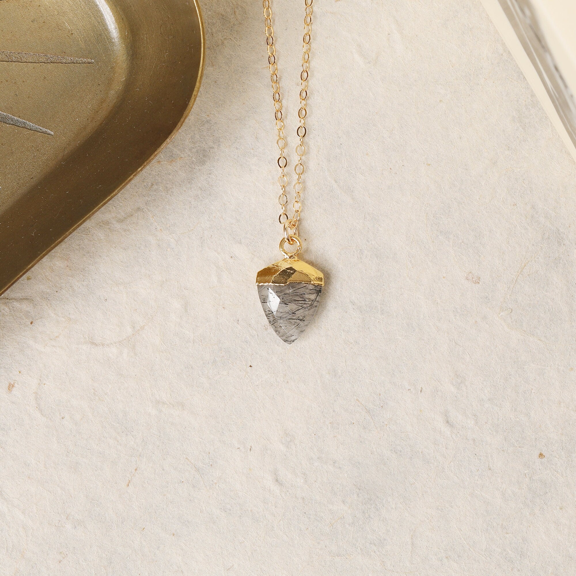 Rutilated Quartz Shield Shape Gemsonte Necklace Necklaces Soul & Little Rose