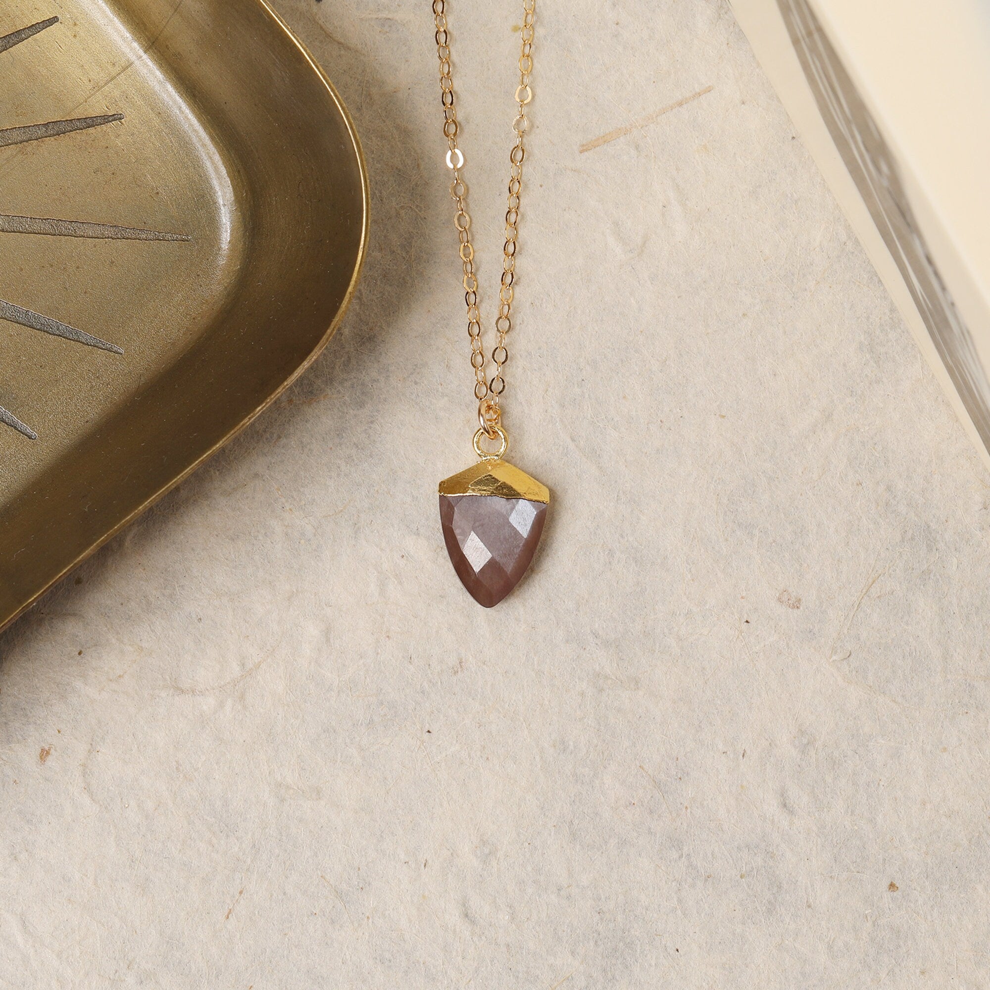 Brown Moonstone Shield Shape Pendant Necklace Necklaces Soul & Little Rose